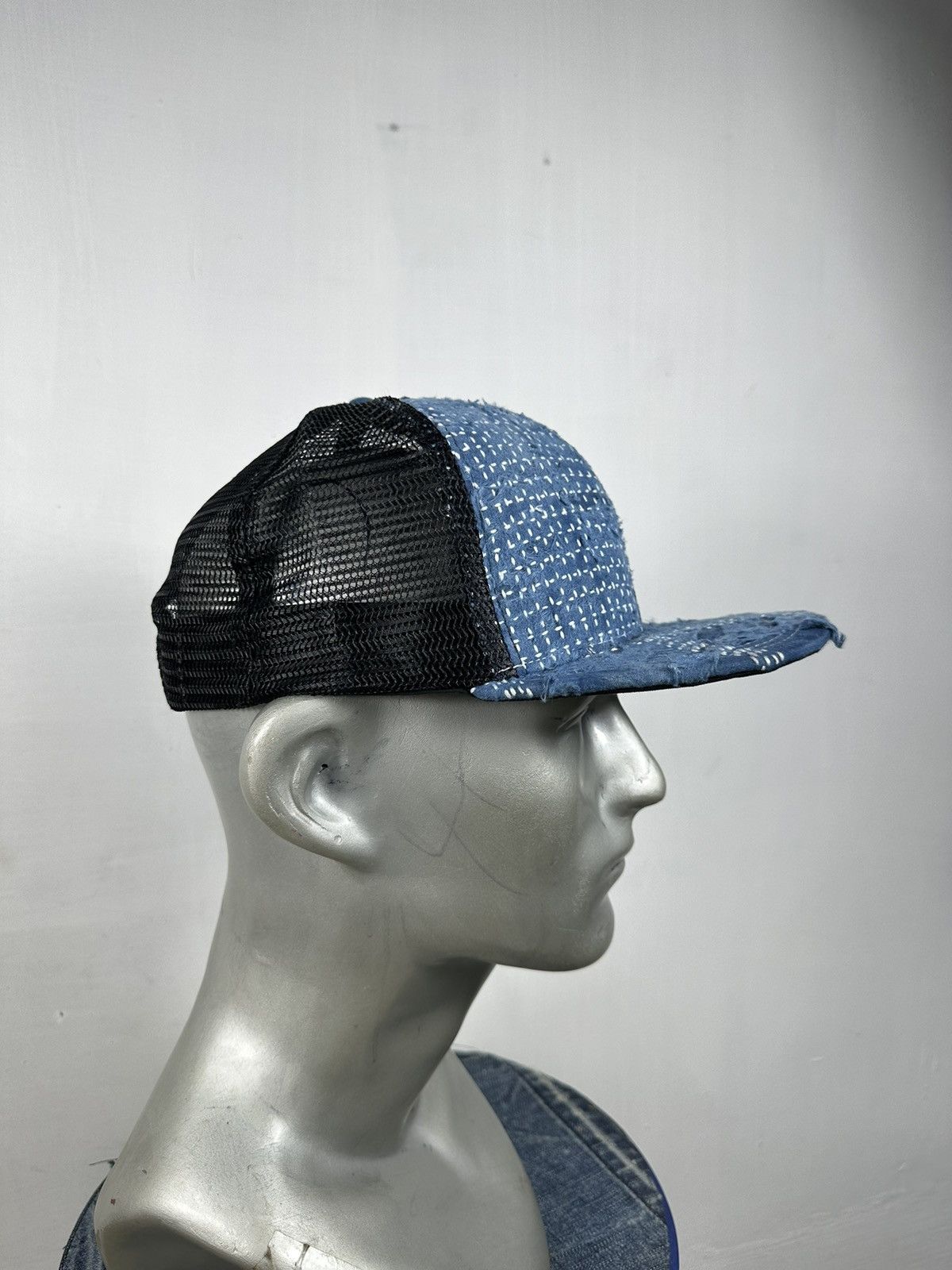 Handmade Custom Made Distressed Patchwork Boro Trucker hats Size ONE SIZE - 8 Thumbnail