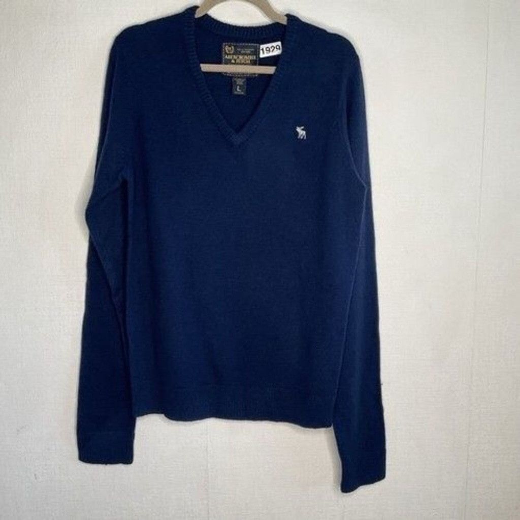 Abercrombie & Fitch VTG Abercrombie & Fitch Navy Long Sleeve VNeck Sweater Men L Size US L / EU 52-54 / 3 - 7 Thumbnail
