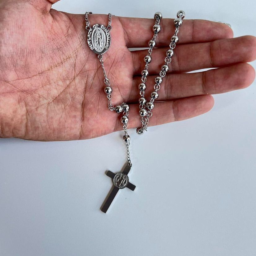 Jewelry Y2K 2000s chrome silver rosary bead necklace Size ONE SIZE - 6 Thumbnail