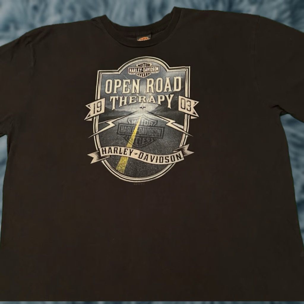 Harley Davidson VINTAGE Harley-Davidson Y2K Biker Road Therapy 2019 Shirt Mens 3XL Black 90s Grunge Logo Canada Size US XXL / EU 58 / 5 - 1 Thumbnail