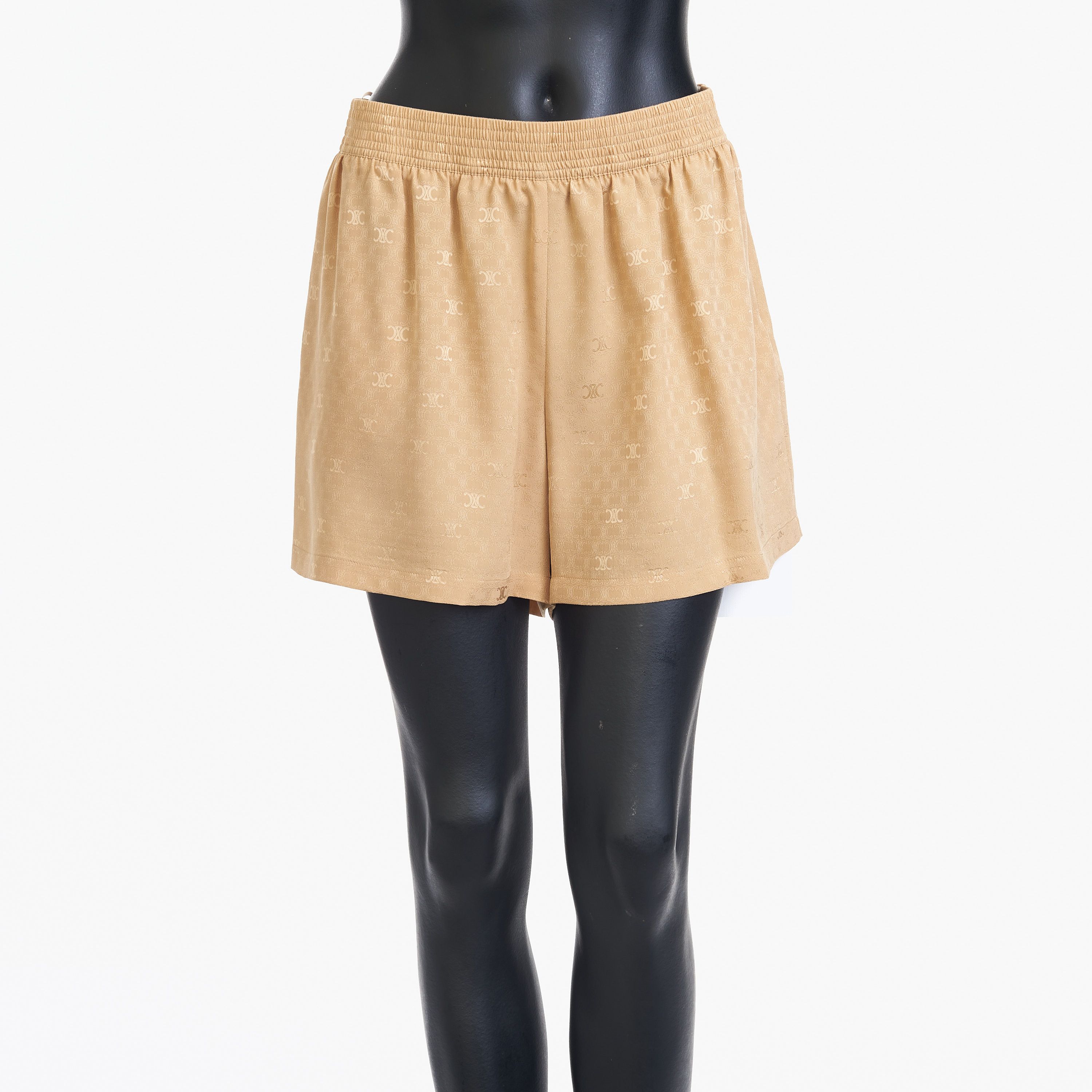 Celine Triomphe Shorts In Caramel Shiny Matte Silk Size 28" / US 6 / IT 42 - 1 Thumbnail