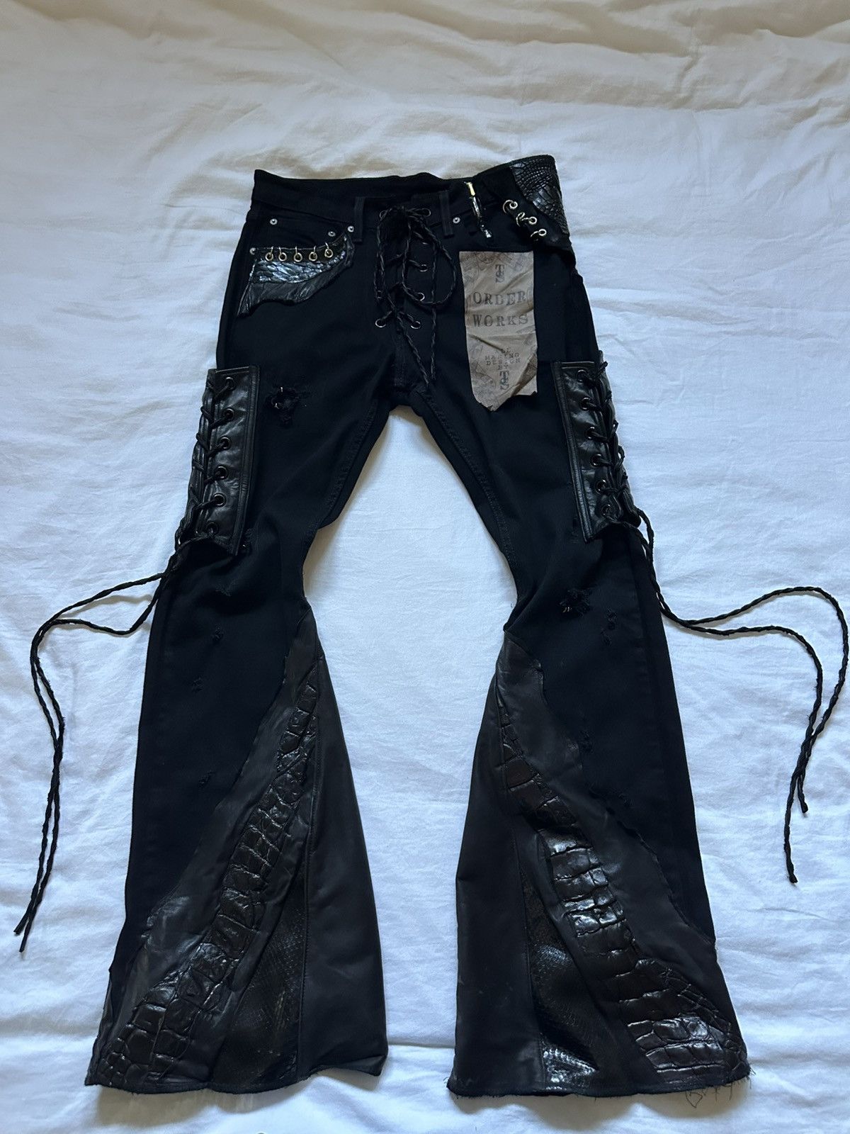 Japanese Brand Shohei Takamiya Full Lace up Crocodile Flares Size US 32 / EU 48 - 2 Thumbnail