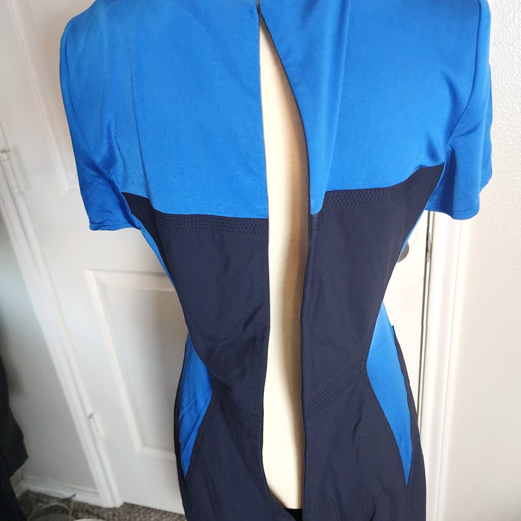 Vintage Rachel Roy Dress Navy Blue Light Blue Cocktail Sheath Short Sleeve Size 8 Holiday Party/Cocktail Size 30" / US 8 / IT 44 - 6 Thumbnail