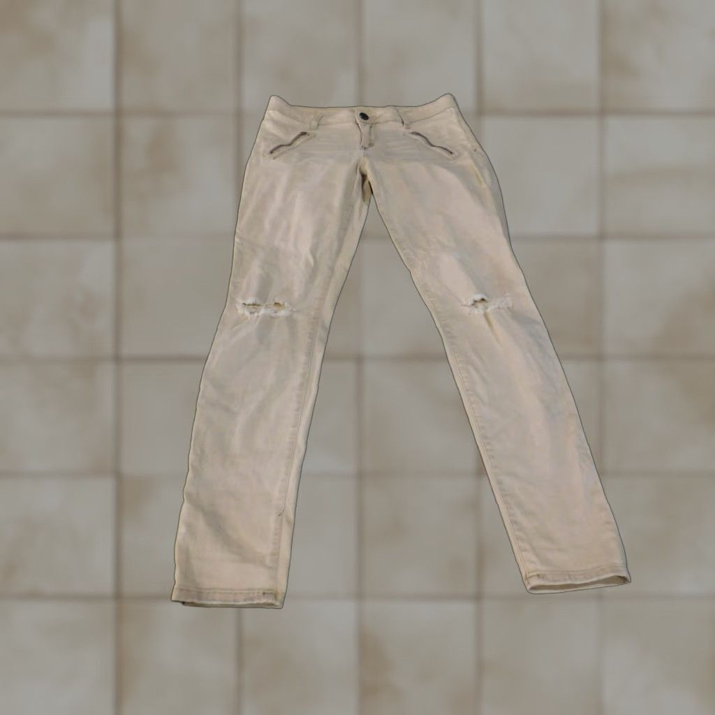 Vintage KUT from The Kloth Jeans Womens 8 Beige Skinny Distressed Zipper Pockets Pants Size 30" / US 8 / IT 44 - 1 Thumbnail