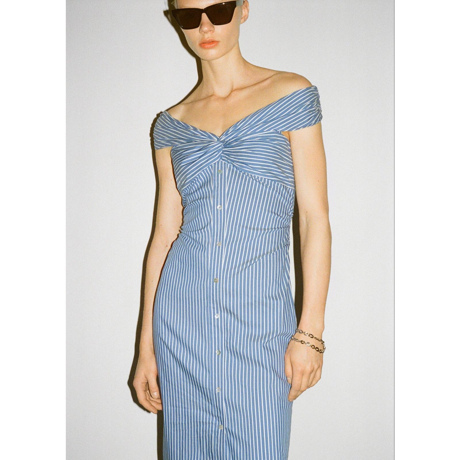Mango MANGO Striped Off-Shoulder Midi Dress NWT Size L / US 10 / IT 46 - 13 Thumbnail