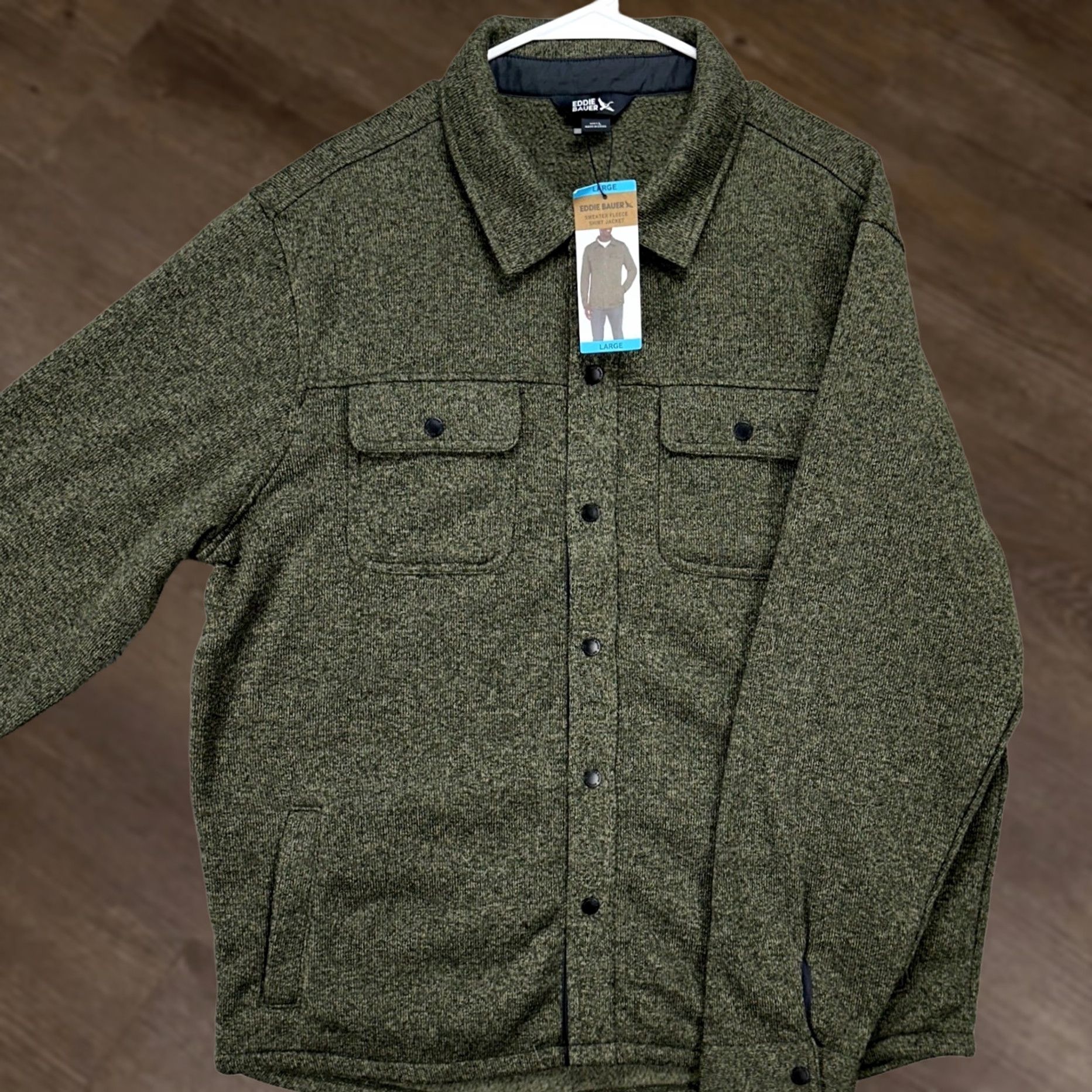 Eddie Bauer Eddie Bauer Men Fleece Sweater Jacket Large Olive Green Button Flap Pockets NEW Size US L / EU 52-54 / 3 - 1 Thumbnail