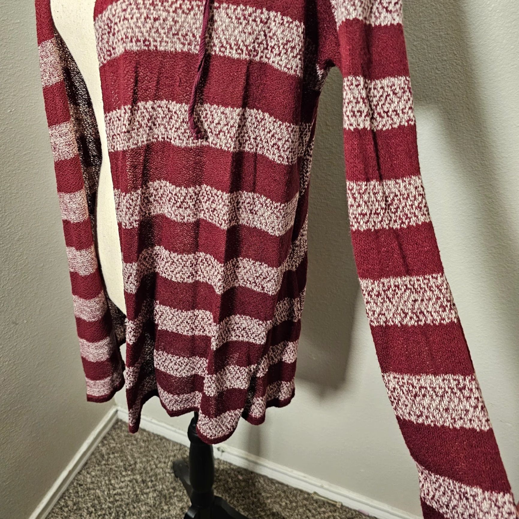 Vintage t/o Sweater Cardigan Women XL Red Striped Hooded Open Front Long Sleeve Casual Knit Size XL / US 12-14 / IT 48-50 - 3 Thumbnail