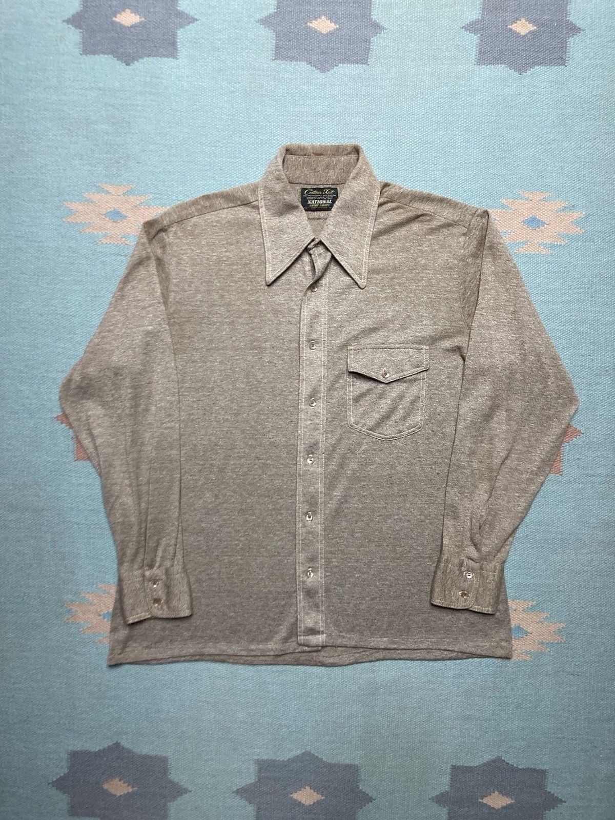 Vintage 60s long sleeve polo shirt poly cotton knit dagger collar L Size US L / EU 52-54 / 3 - 1 Thumbnail