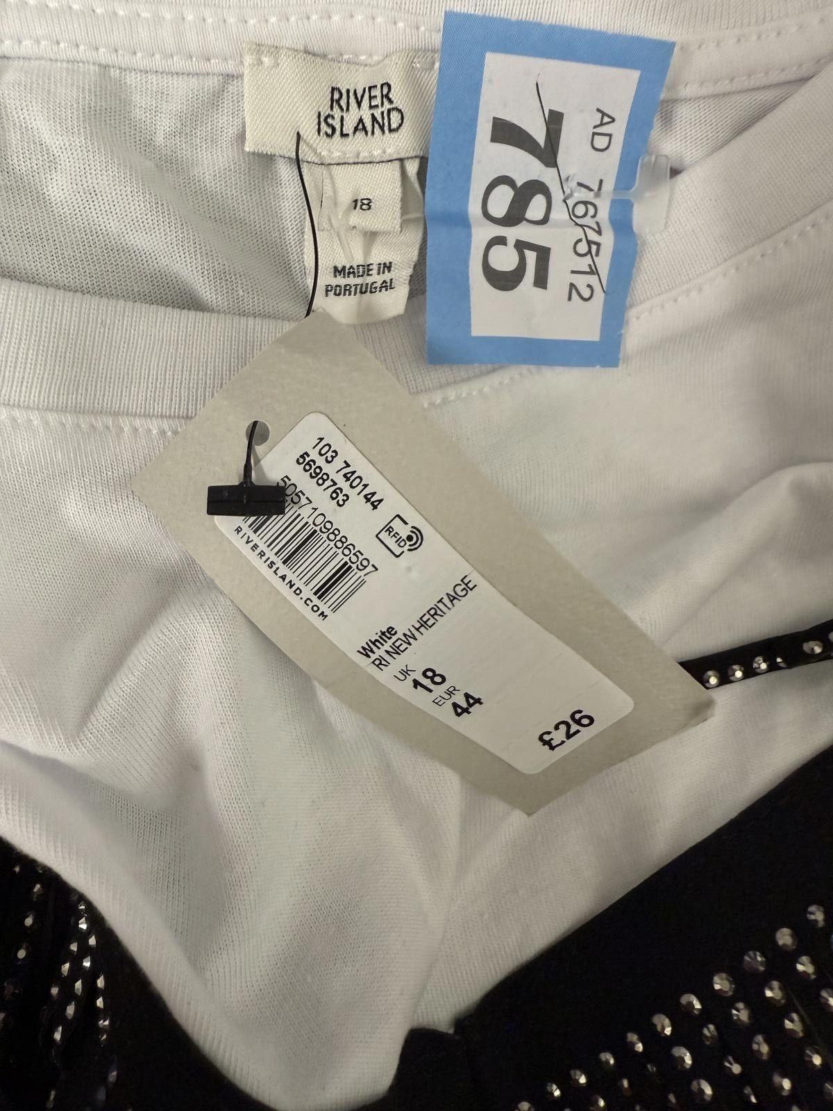River Island River Island White T-Shirt with Black Studded Fringe Detail, Size XL / US 12-14 / IT 48-50 - 2 Thumbnail