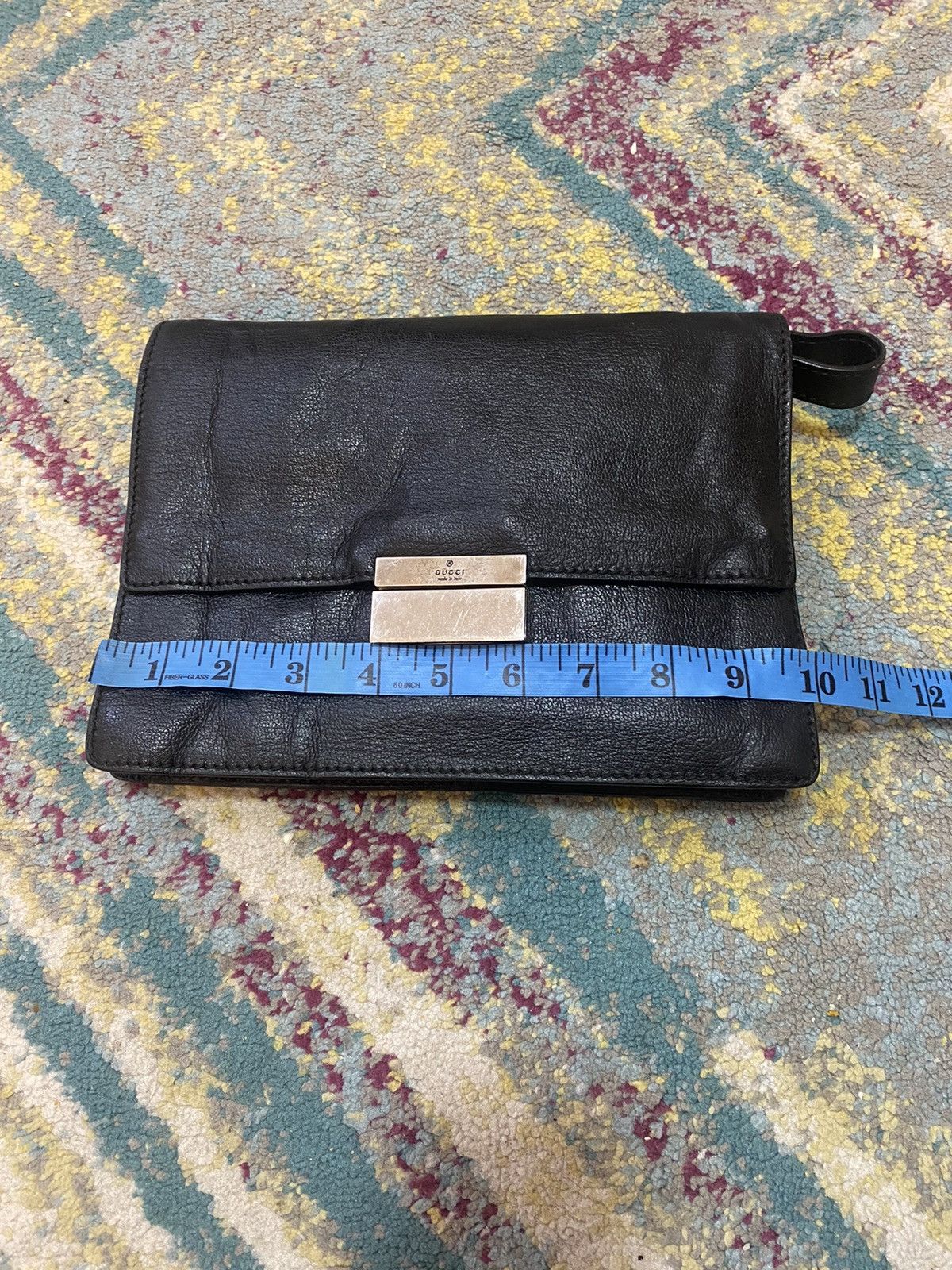 Gucci Gucci Leather Clutch Bag Black Made Italy Size ONE SIZE - 9 Thumbnail