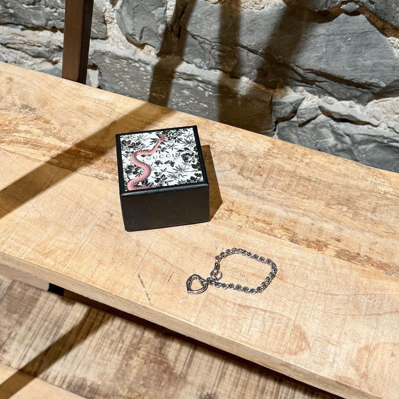 Gucci Gucci 925 Silver Chain Bamboo Heart Charm Bracelet Size ONE SIZE - 1 Thumbnail
