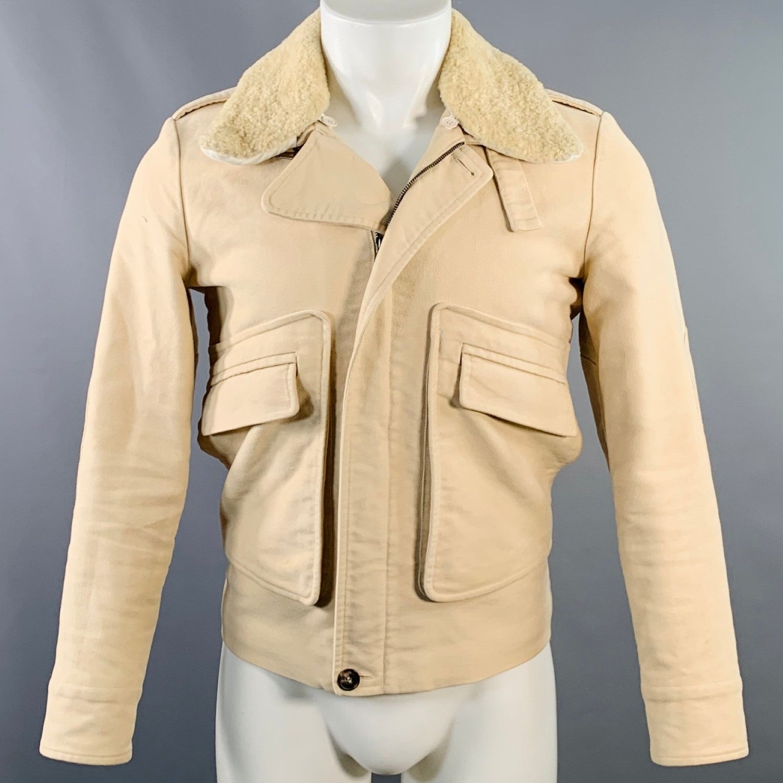 A.P.C. A.P.C Beige Cotton Moleskin Blouson Hidden Placket Jacket Size US S / EU 44-46 / 1 - 1 Thumbnail