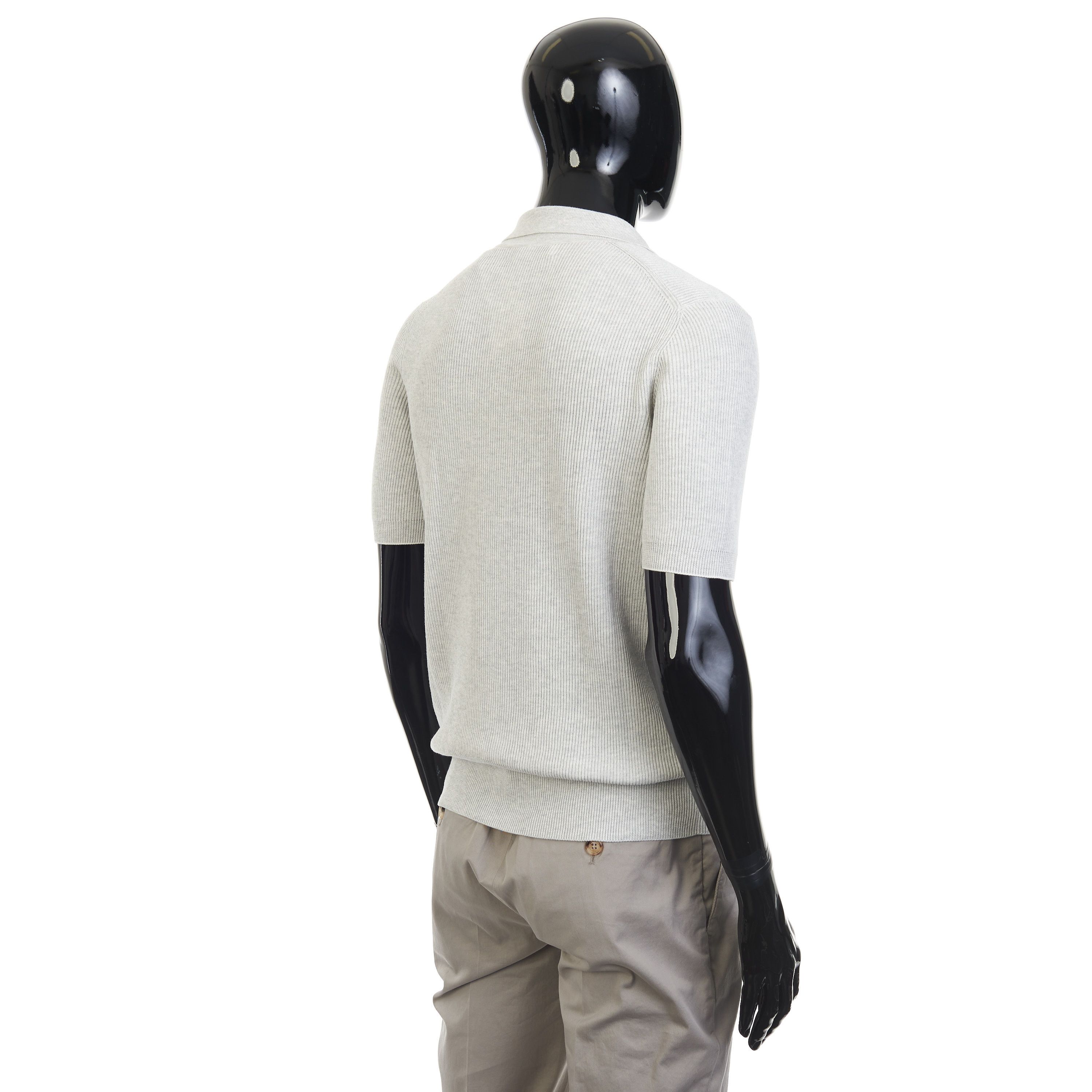 Brunello Cucinelli Gray Cotton English Rib Knit Polo Size US S / EU 44-46 / 1 - 6 Thumbnail