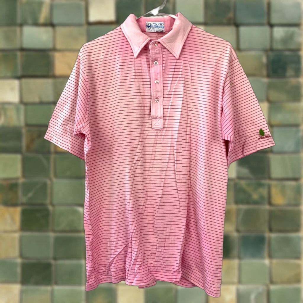 Vintage VINTAGE Pickering Polo Shirt XL Pink Striped 80s Cotton Short Sleeve Button-Down Mens Likely 46 in Chest Size US XL / EU 56 / 4 - 1 Thumbnail