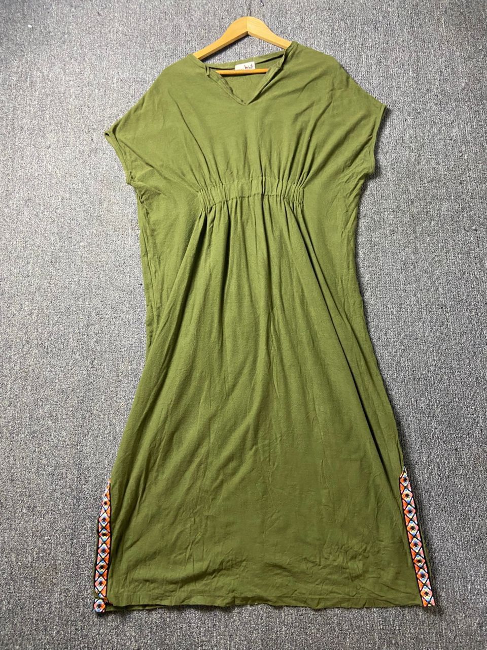 Japanese Brand Titicaca V Neck Midi Dress with Side Embroidery (200) Size ONE SIZE - 1 Thumbnail