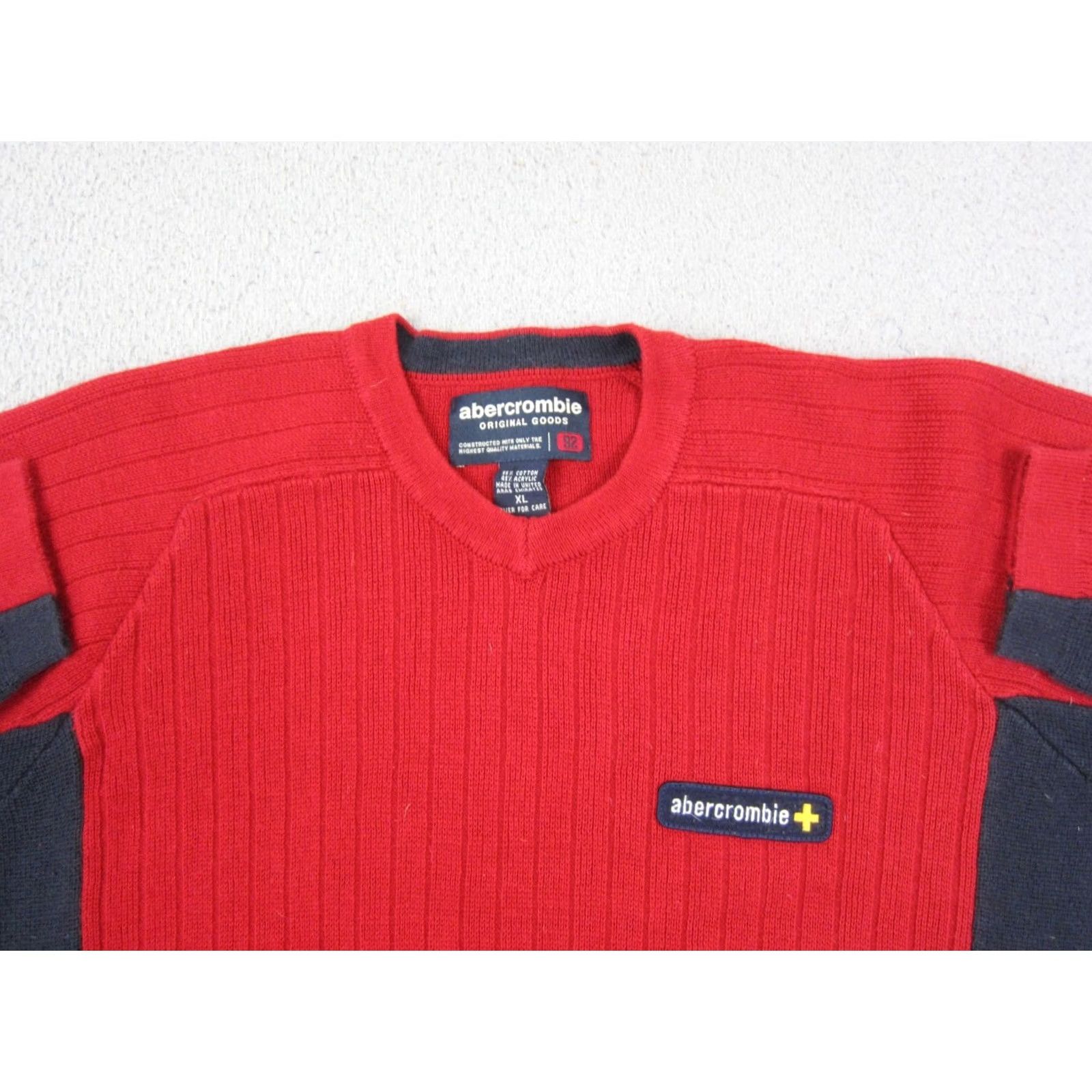 Abercrombie & Fitch VINTAGE Abercrombie Sweater Womens XL Red Ribbed V-Neck Y2k 80s 90s Classic Size XL / US 12-14 / IT 48-50 - 3 Thumbnail
