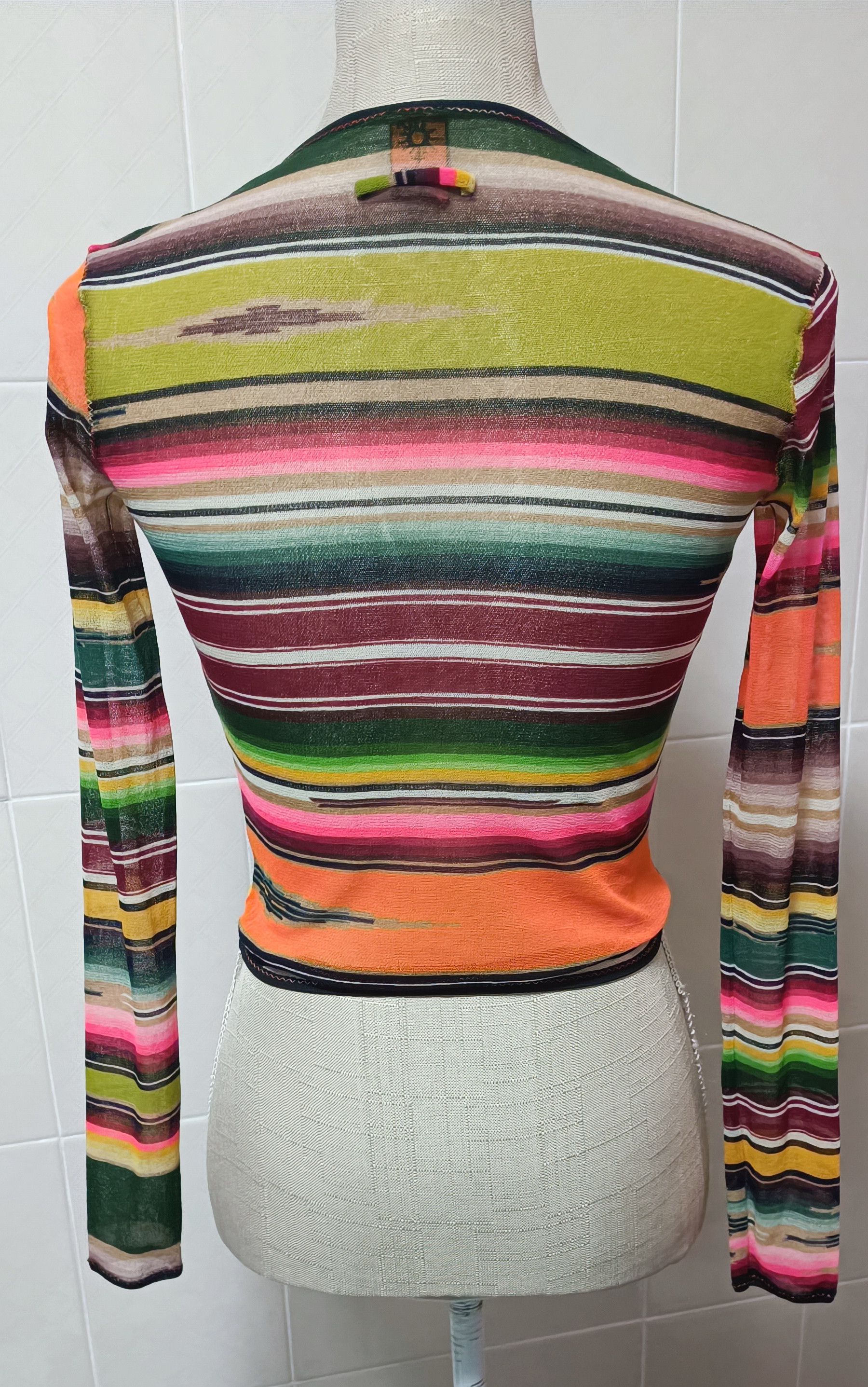 Jean Paul Gaultier SS2005 - Multicolor stripes mesh Crop top Size XS / US 0-2 / IT 36-38 - 2 Thumbnail