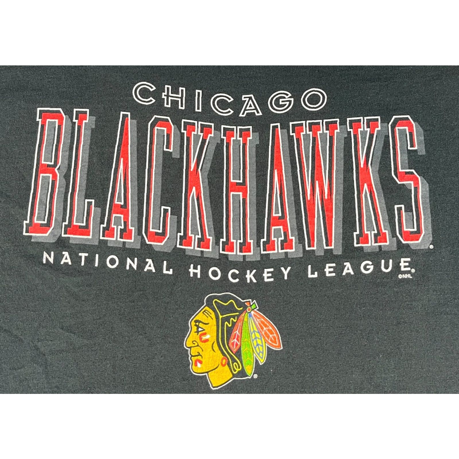 NHL VINTAGE Men's Chicago Blackhawks T-Shirt 90s 1990s Single Stitch XL Black Logo Crew Neck Short Sleeve Shirt Mens Size US XL / EU 56 / 4 - 3 Thumbnail