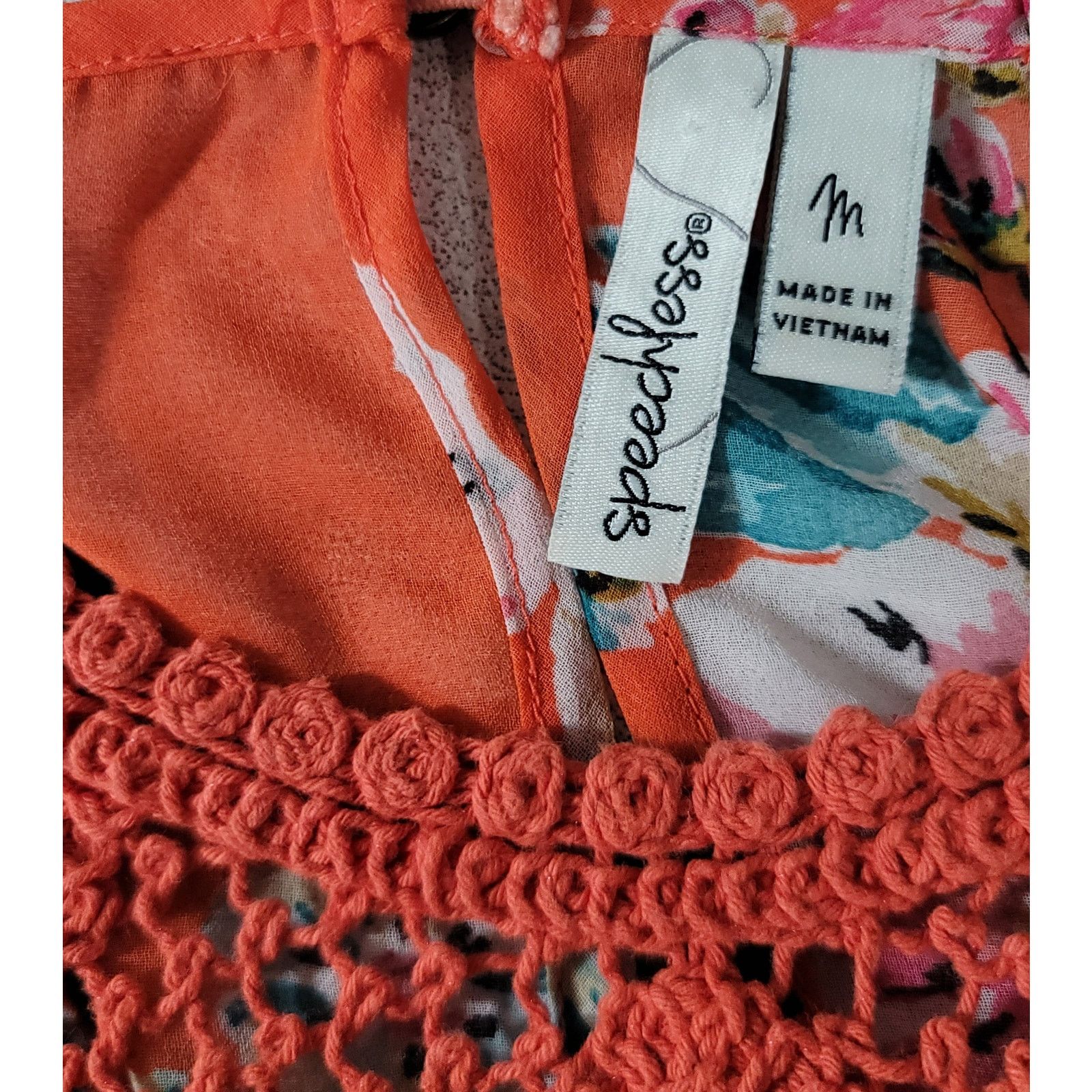 Other Speechless Orange Floral Babydoll Dress M Crochet Bodice Size M / US 6-8 / IT 42-44 - 4 Thumbnail