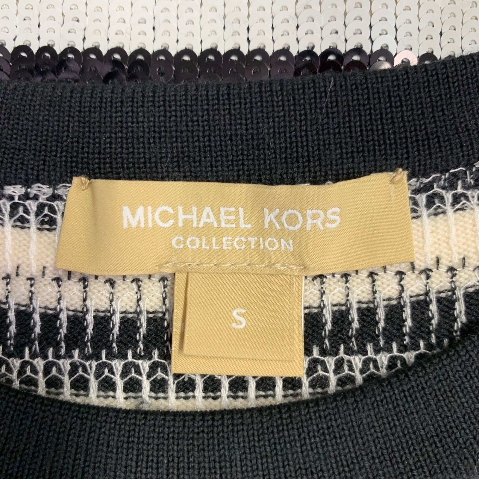 Michael Kors MICHAEL KORS Black White Merino Wool Sequined Stripe T-Shirt Size S / US 4 / IT 40 - 4 Thumbnail