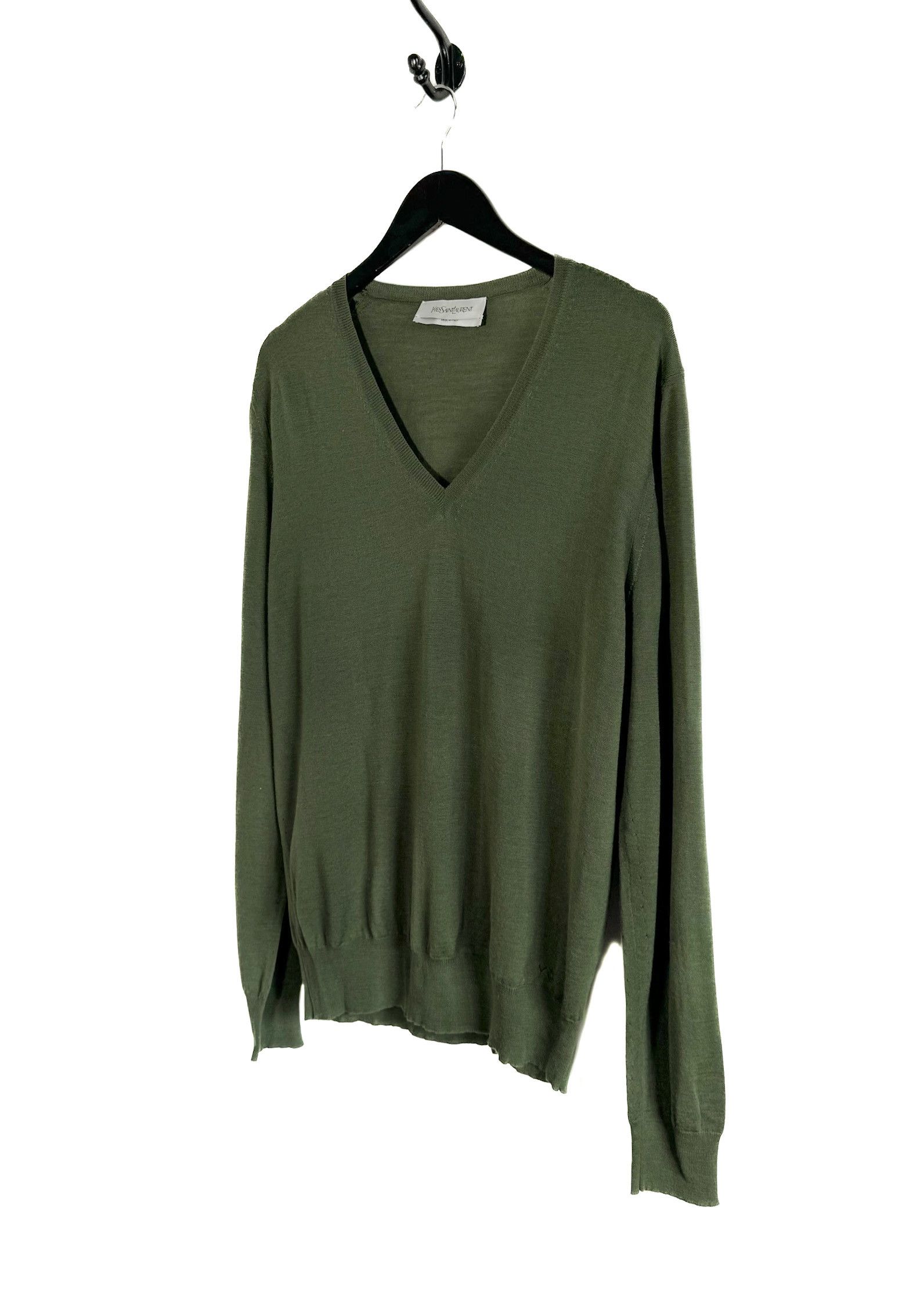 Yves Saint Laurent Yves Saint Laurent Green Wool V-neck Sweater Size US XL / EU 56 / 4 - 2 Thumbnail