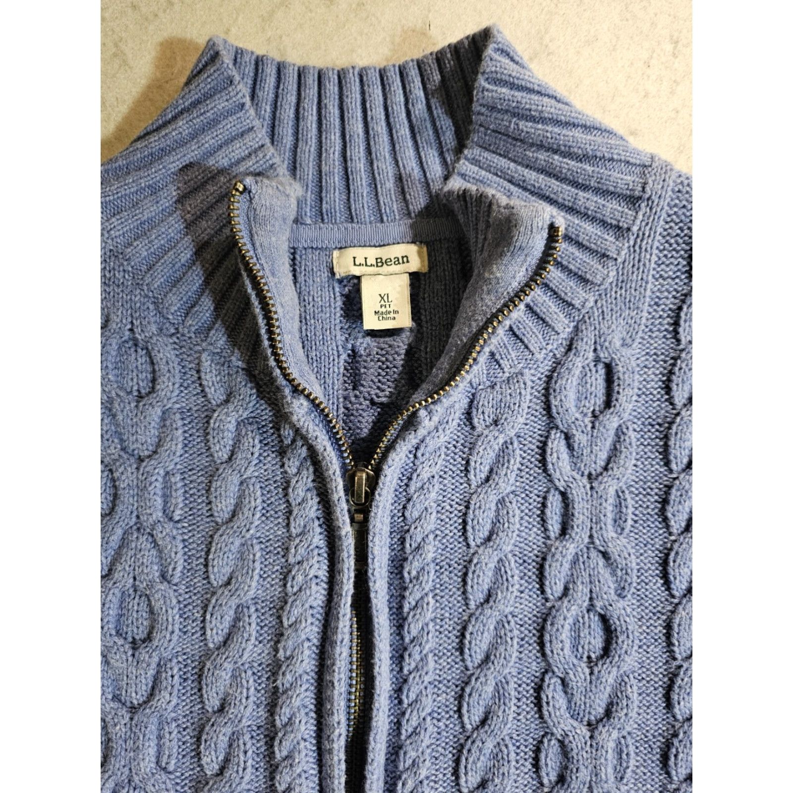 Vintage VINTAGE L.L.Bean Cardigan Sweater Cable Knit Mock Neck Full Zip Womens XL Petite Blue Size XL / US 12-14 / IT 48-50 - 3 Thumbnail