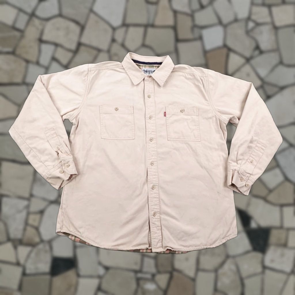 Levi's Levis Shirt Mens Large Beige Khaki Twill Flannel Lined Button Up Shacket Utility Size US L / EU 52-54 / 3 - 1 Thumbnail
