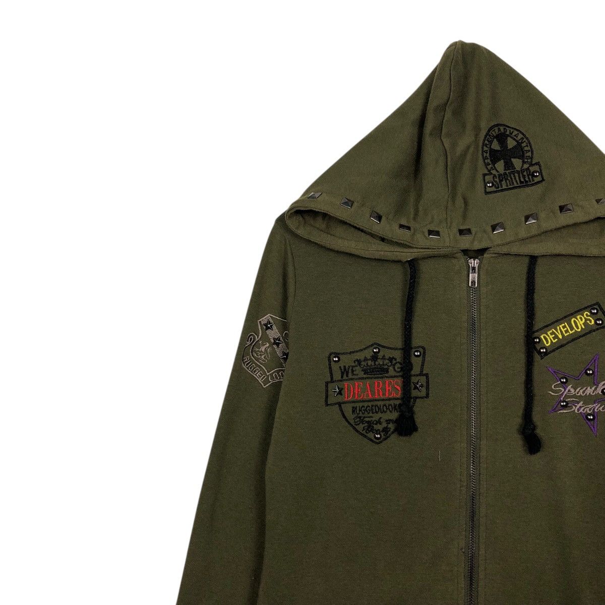 Japanese Brand Culture Wide Olive Punk Stud Hooded Sweatshirt Size US M / EU 48-50 / 2 - 8 Thumbnail