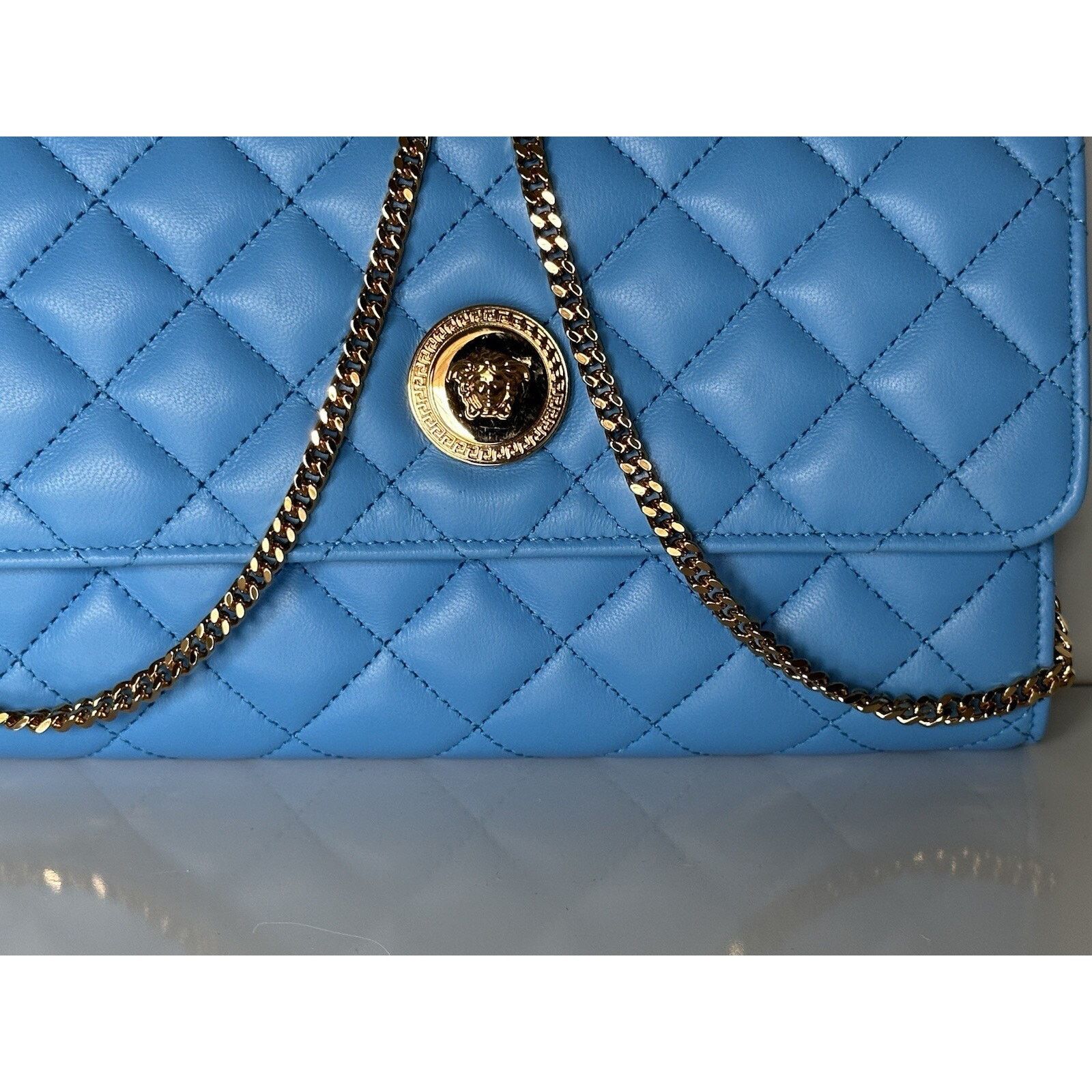 Versace Versace Evening Quilted Leather Blue Shoulder Bag DBSI159S Size ONE SIZE - 8 Thumbnail