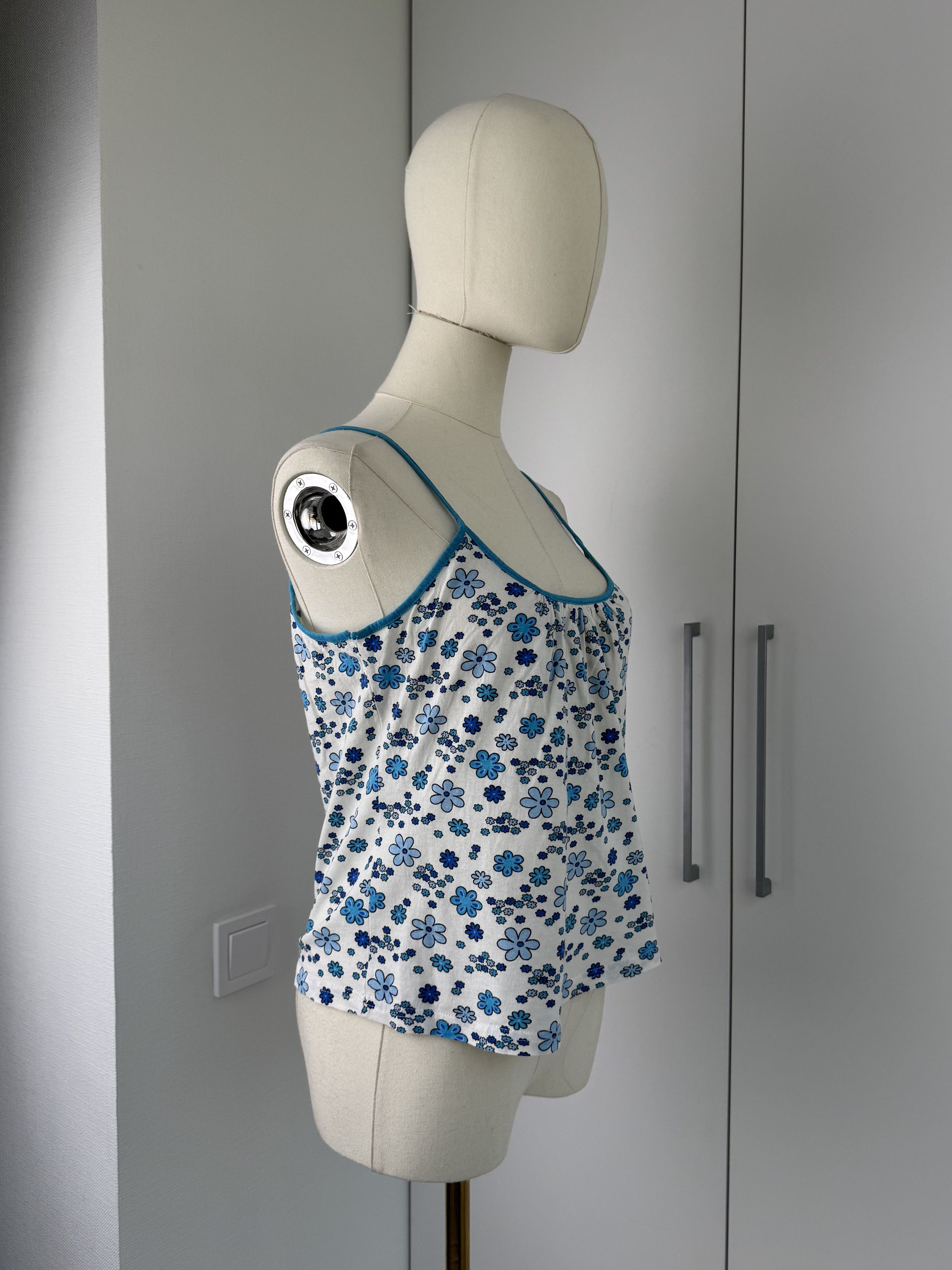 Vintage Women Floral Camisole Top Y2K Vintage Blue White Print Size M / US 6-8 / IT 42-44 - 2 Thumbnail