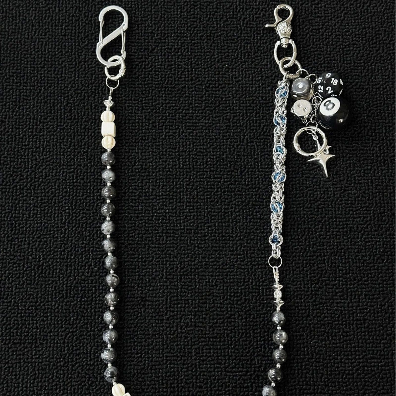 Jewelry Black Beaded Chain Wallet Keychain with Dice Charms Size ONE SIZE - 4 Thumbnail
