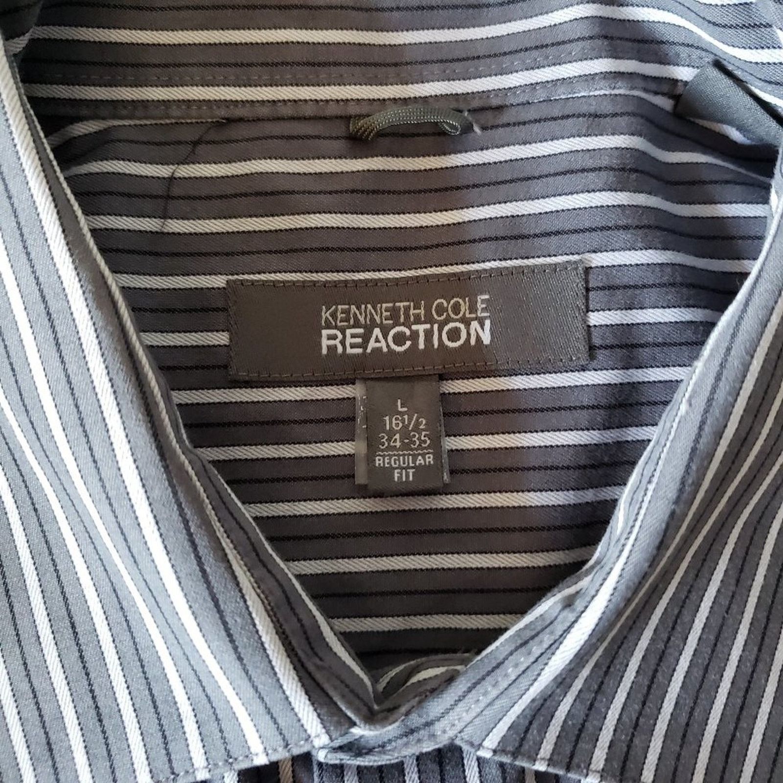 Kenneth Cole Kenneth Cole Reaction Grey Striped Button Dress Shirt L Size US L / EU 52-54 / 3 - 5 Thumbnail