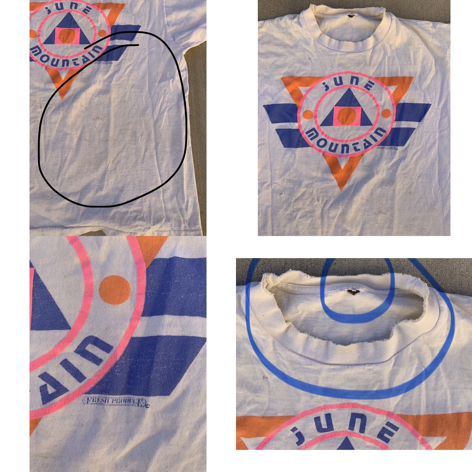 Vintage VINTAGE Fresh Produce T-Shirt Shirt One Size Womens White 1980s Neon Geometric Graphic Distressed Holes Cotton casual Size ONE SIZE - 9 Thumbnail