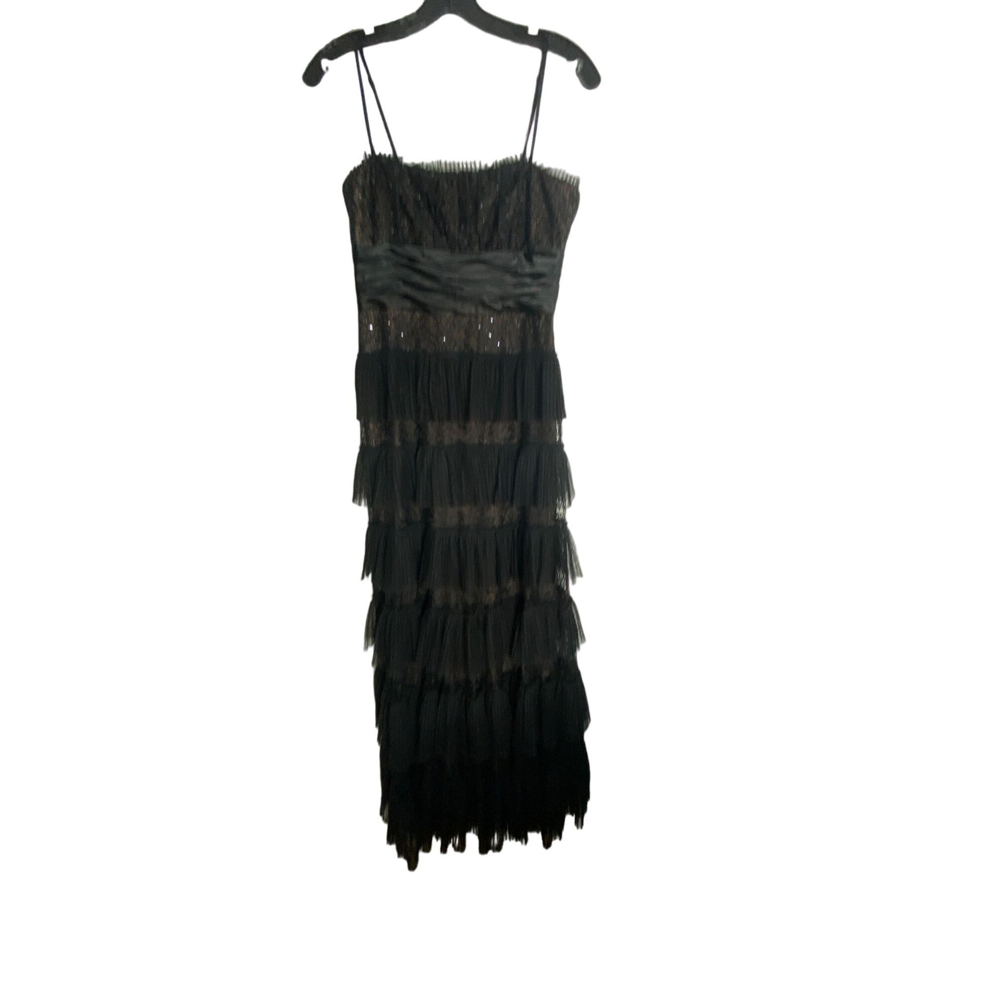 Bcbgmaxazria BCBG MAXAZRIA WOMEN'S LONG BLACK SHEER RUFFLE TIERED & SEQUI Size S / US 4 / IT 40 - 2 Thumbnail