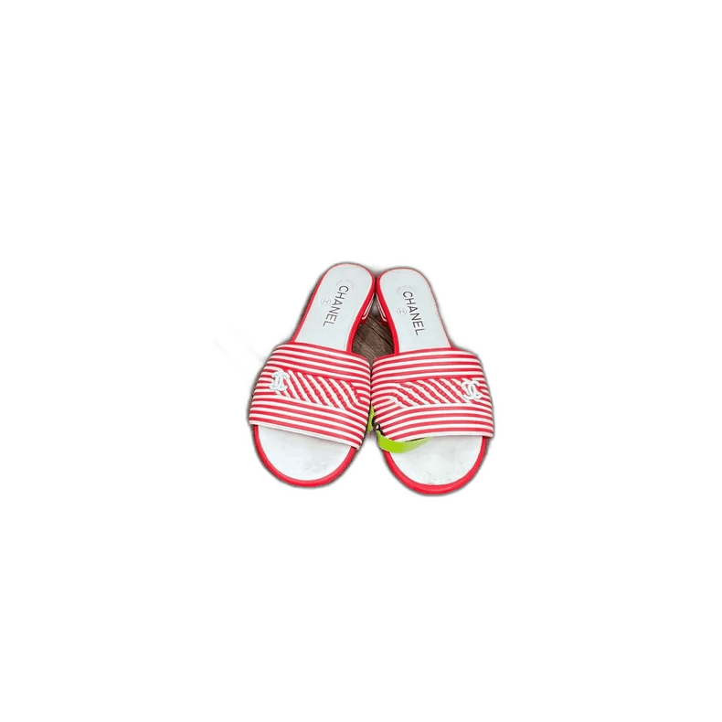 Chanel Chanel Red and White Striped Slippers Size US 6 / IT 36 - 1 Thumbnail