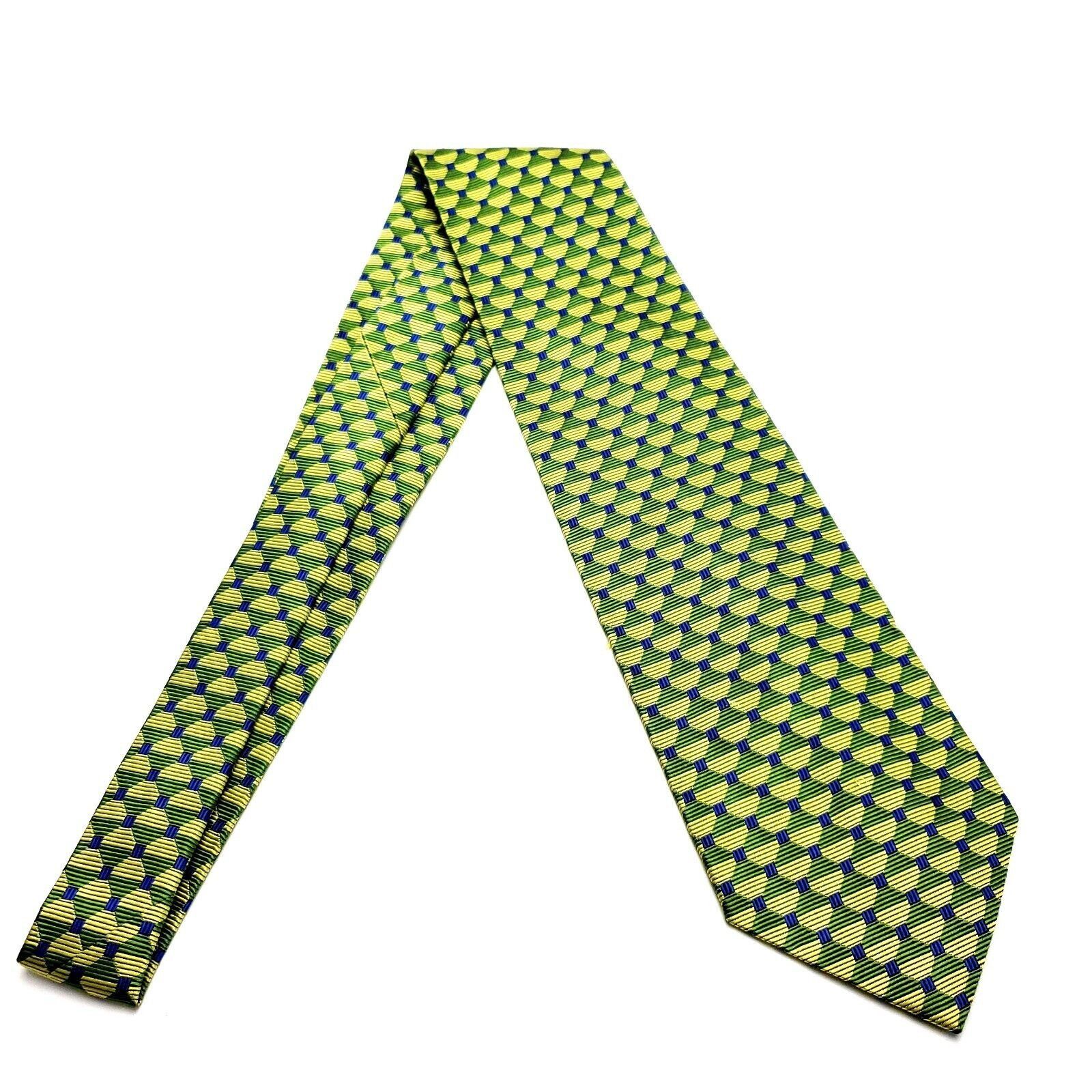 Designer Talbots Silk Tie Woven Green Geometric Wide Size ONE SIZE - 6 Thumbnail