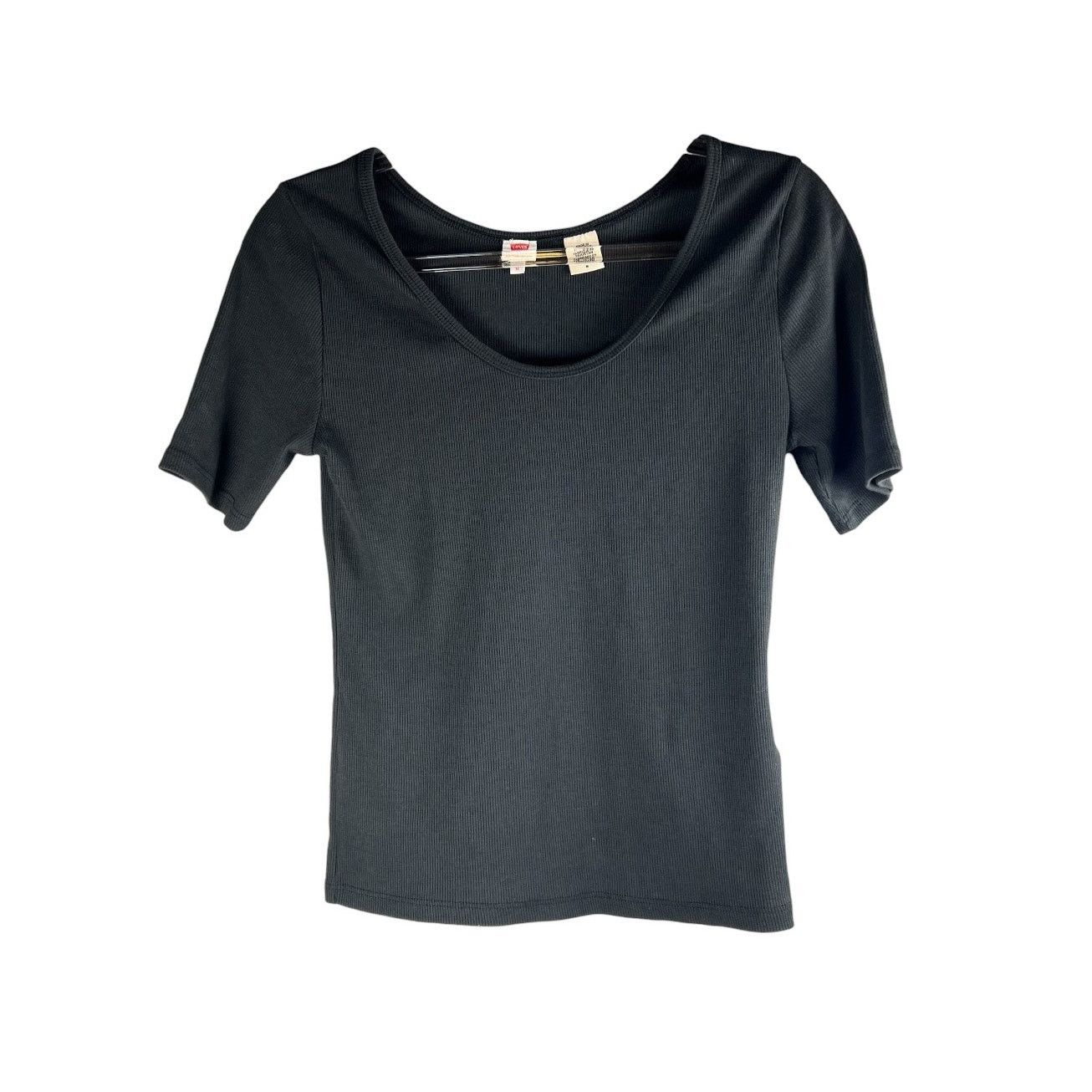 Levi's Levi’s Black Ribbed Scoop Neck Fitted Tee M Stretch Knit Size M / US 6-8 / IT 42-44 - 2 Thumbnail