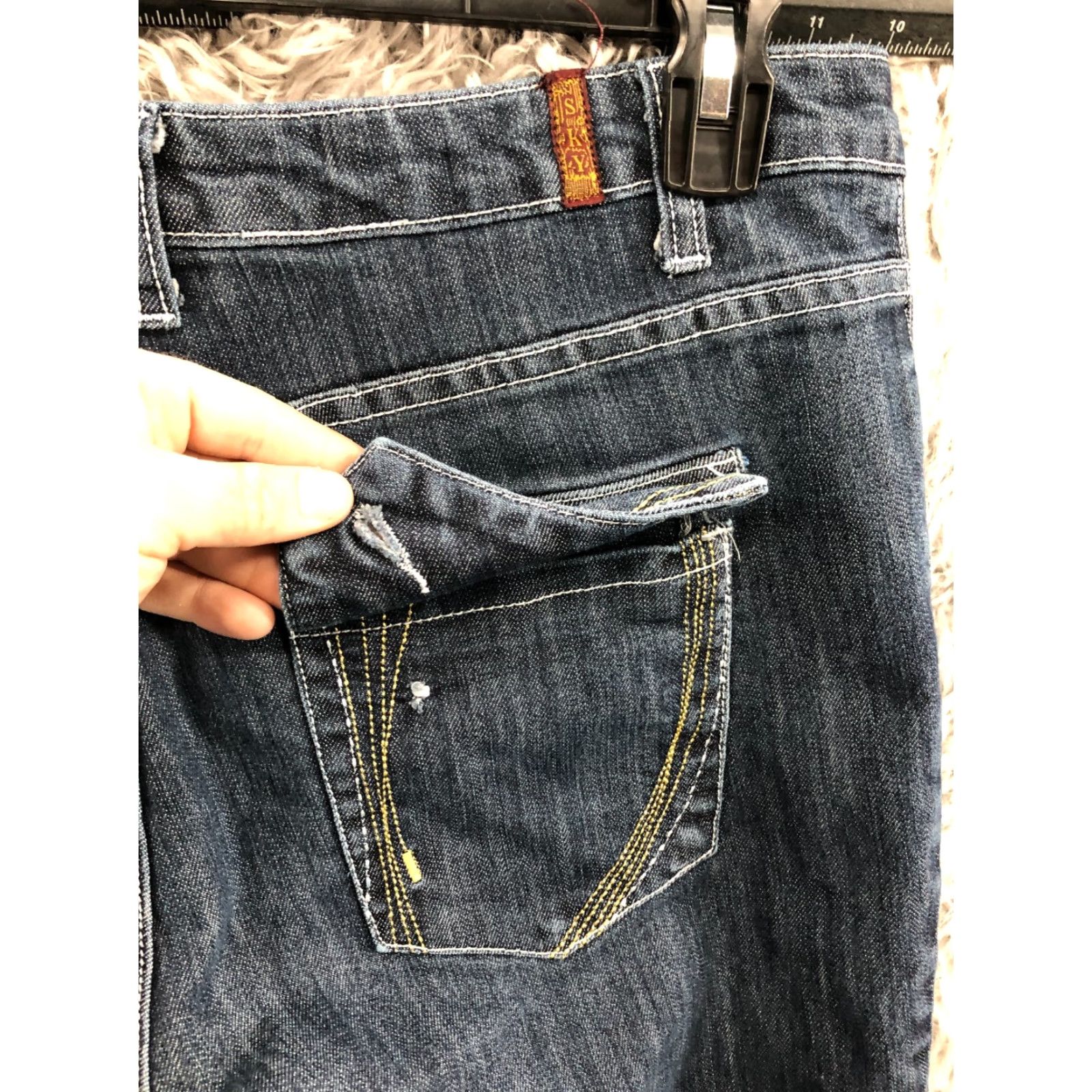 Vintage Sky Jeans Womens Size 14 Dark Wash Blue Denim 5-Pocket Straight Regular Rise Belt Loops 32in Inseam Size 36" / US 14 / IT 50 - 7 Thumbnail