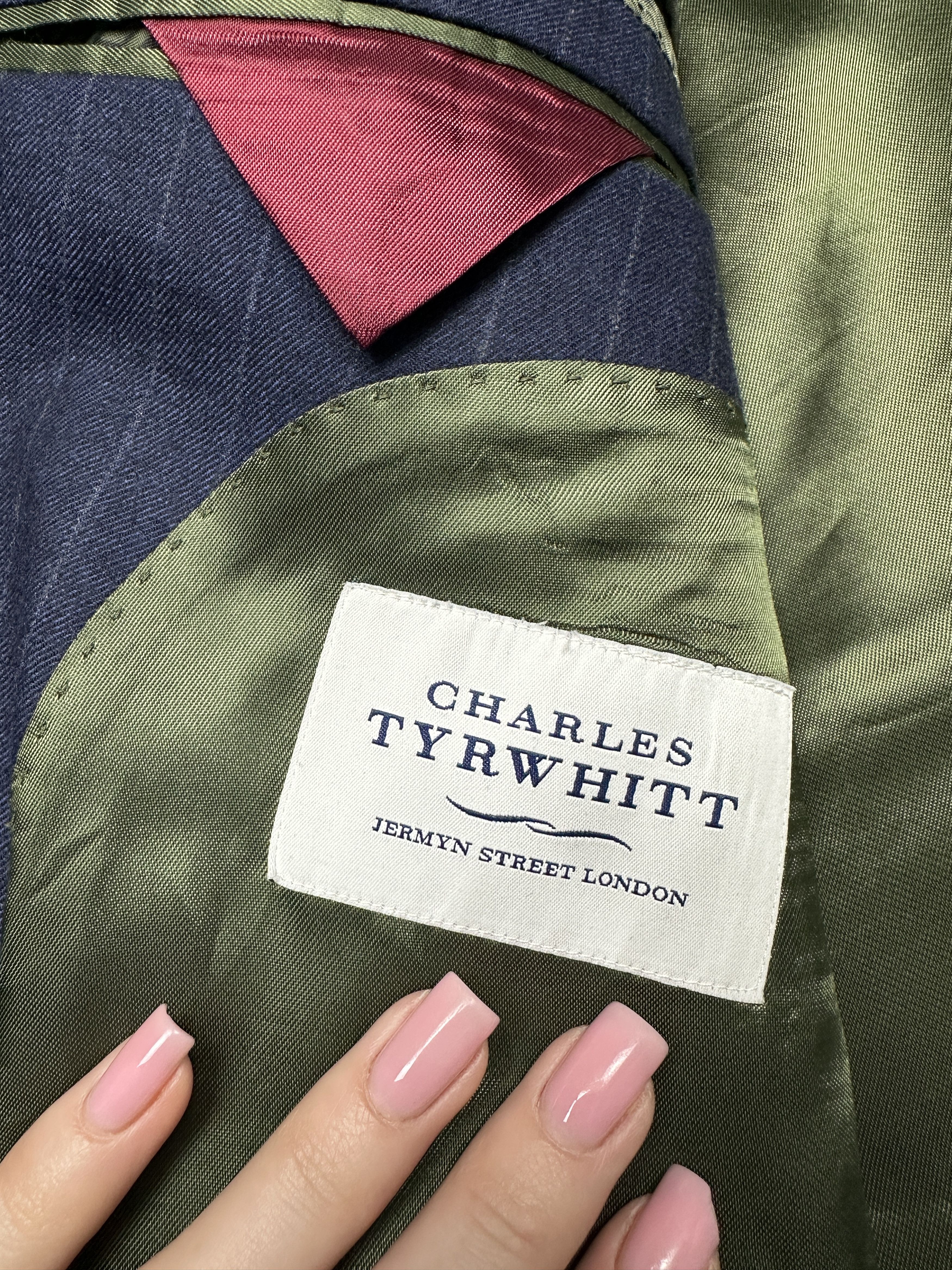 Charles Tyrwhitt Charles Tyrwhitt Mens Striped Wool Suit Blazer 44L Pants 40R Size 44L - 6 Thumbnail
