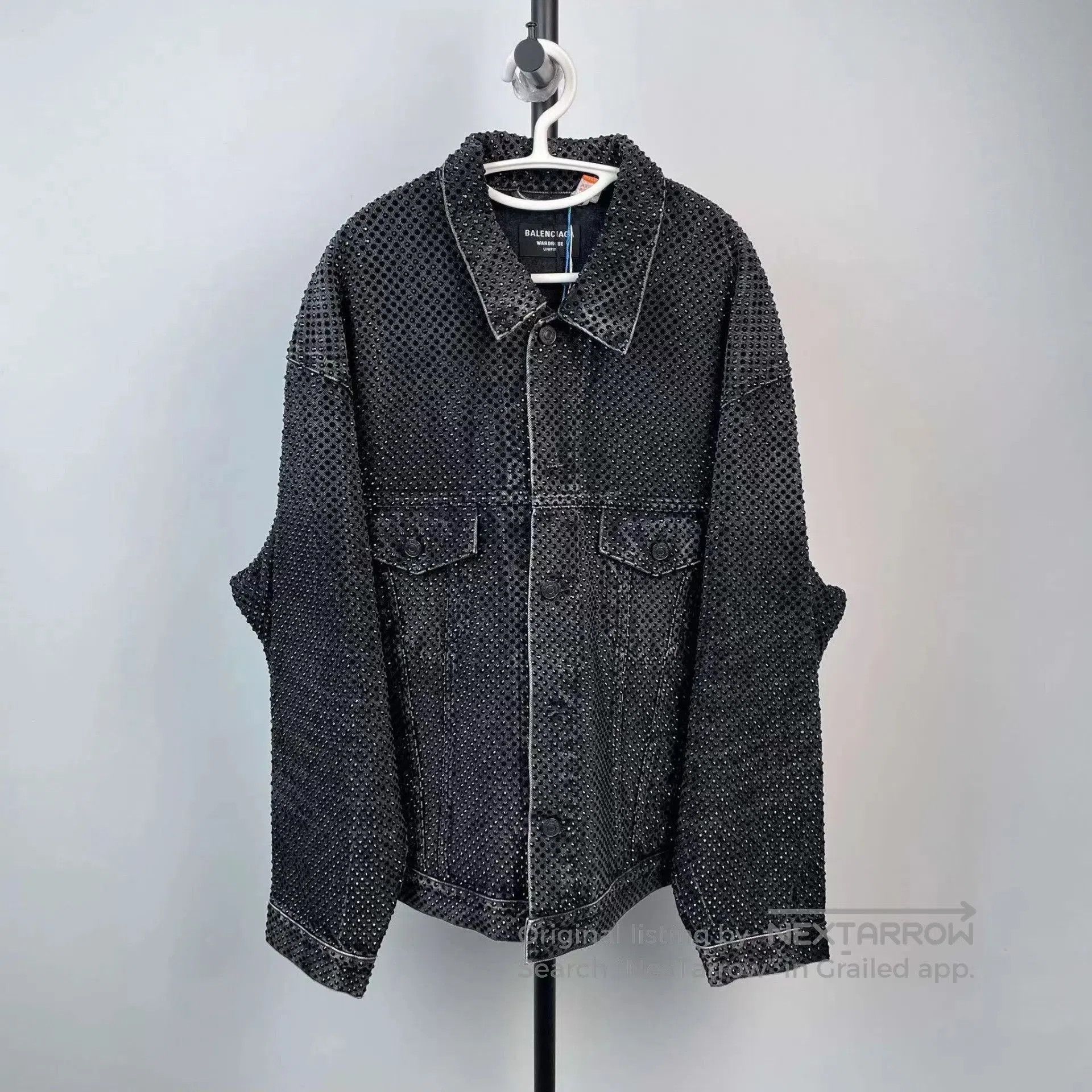 Balenciaga Black Perforated Denim Jacket Size S. Size US S / EU 44-46 / 1 - 1 Thumbnail
