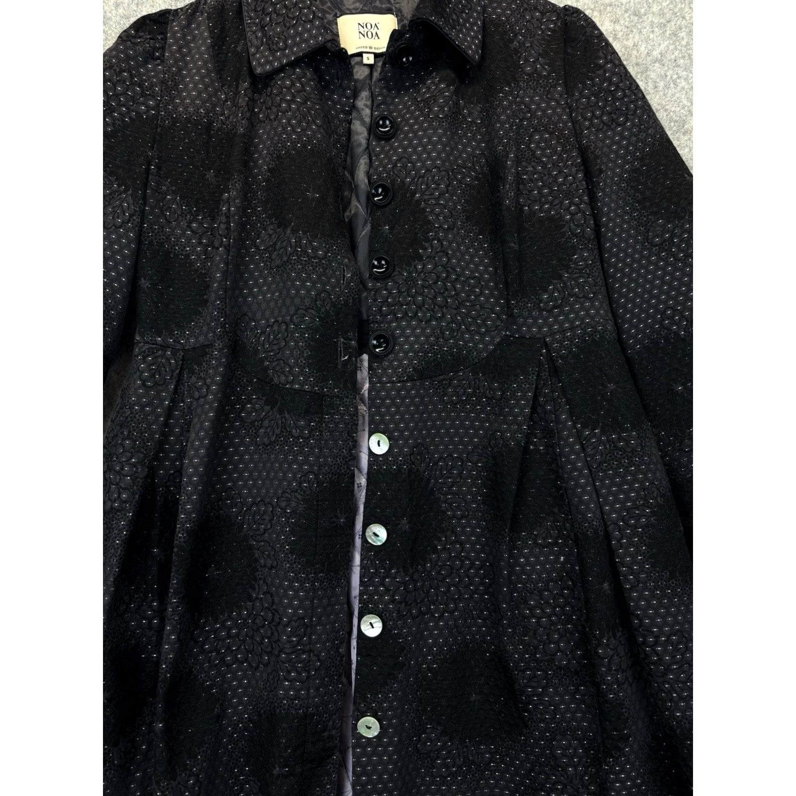 Vintage Noa Noa Coat Tuck Waist Textured Padded Size S Black Womens Button Up Coat Size S / US 4 / IT 40 - 7 Thumbnail