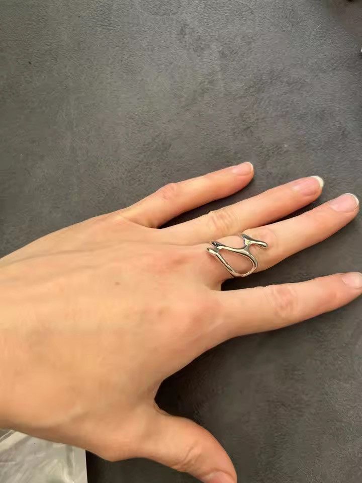 Jewelry Sculptural Bypass Ring - Silver Adjustable Open-Front Band Size ONE SIZE - 2 Thumbnail
