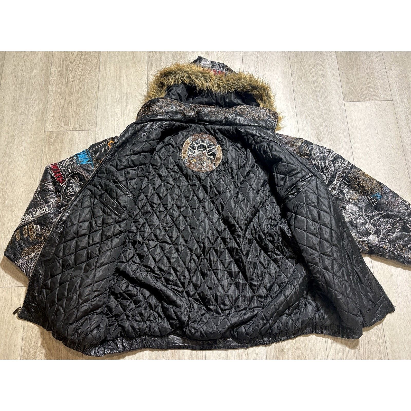 Other Scarface Leather Embroidered Fur Hood Jacket Black Y2K 5XL Size US XXL / EU 58 / 5 - 5 Thumbnail