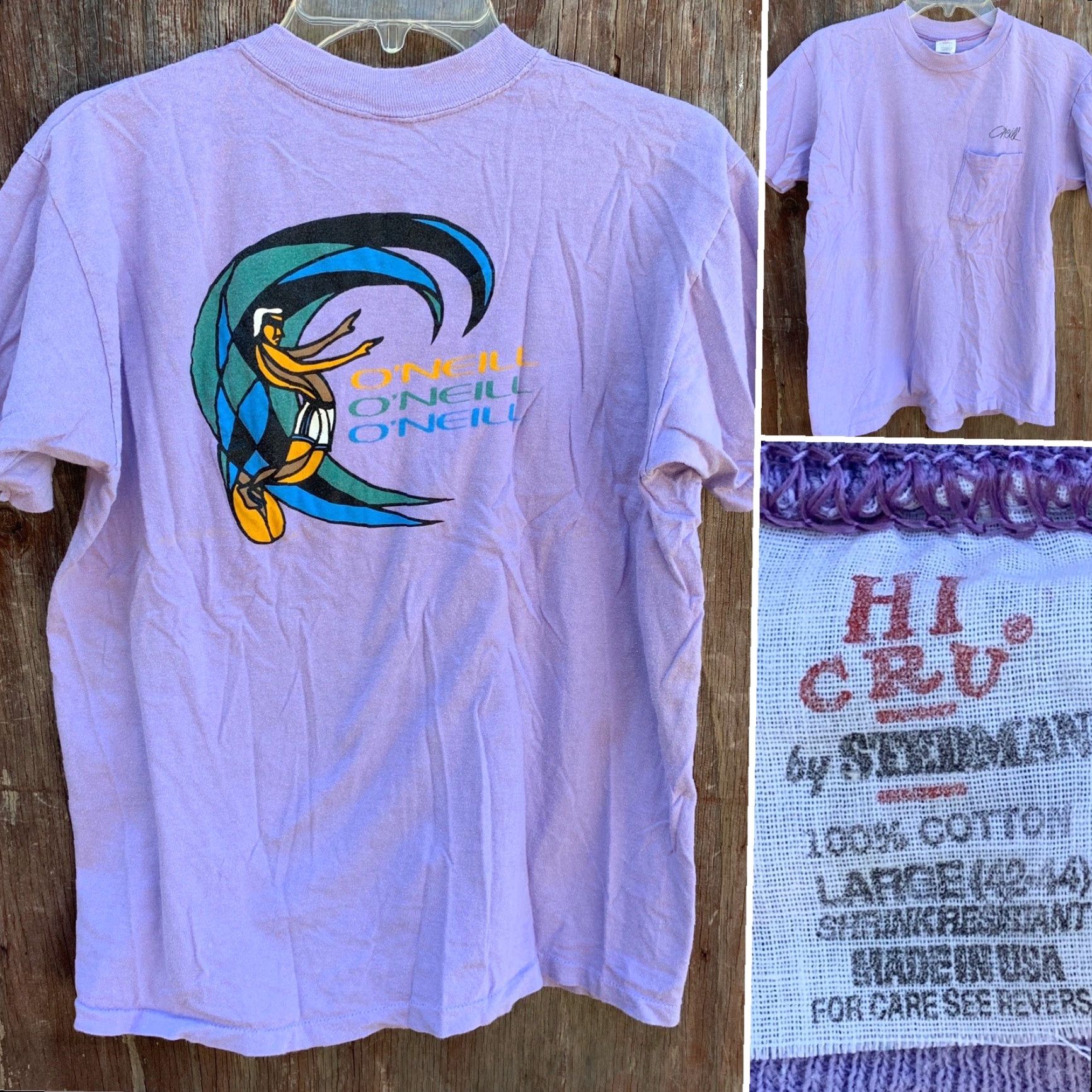 O'Neill VINTAGE O’Neill Pocket Tee T Shirt Surf Surfer Surfboard Graphics HI CRU Label L Men Purple 1970s 1980s Sportswear/Beach Shirt Size US L / EU 52-54 / 3 - 2 Thumbnail
