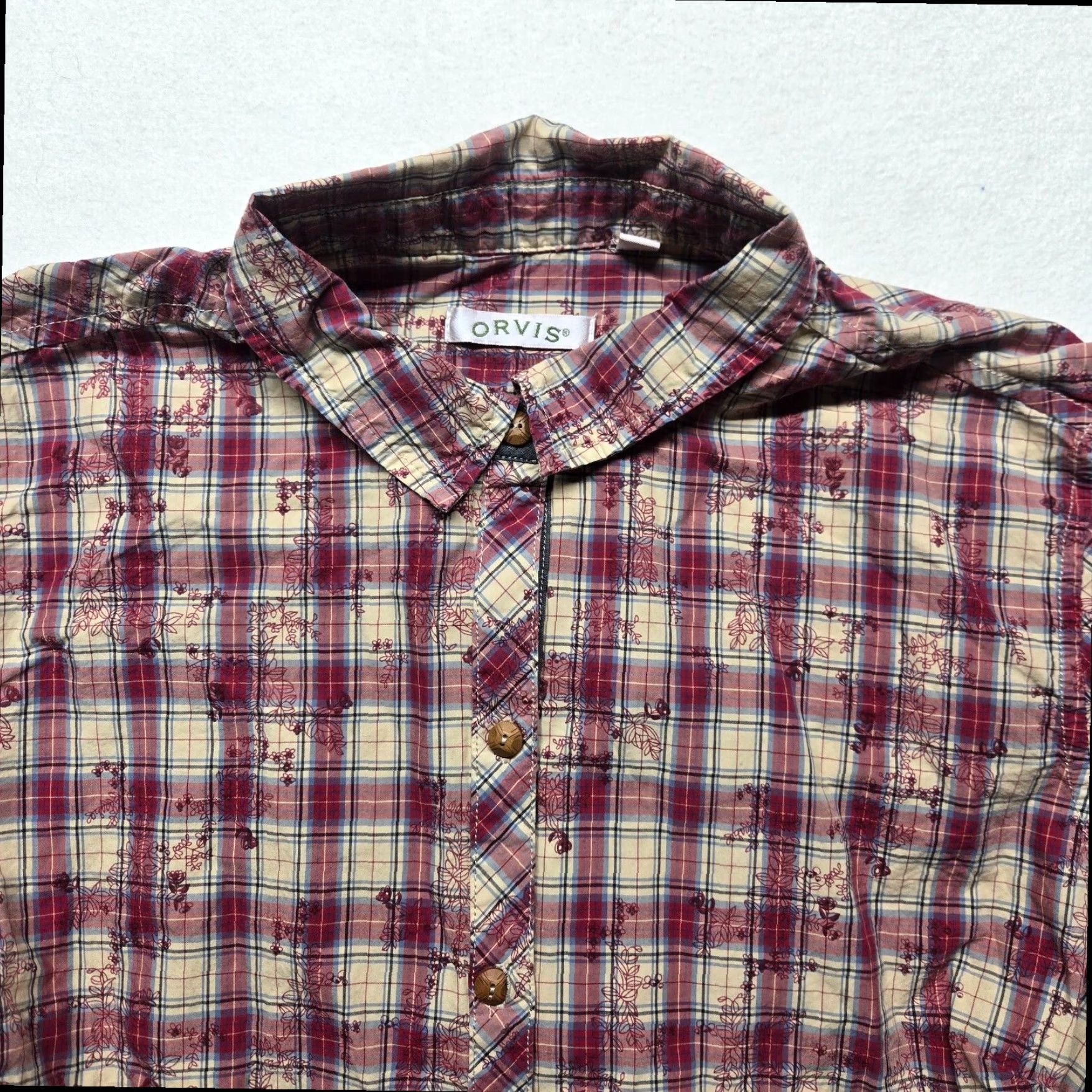 Orvis Orvis Flannel Plaid Shirt Blue Red Women's Large Long Sleeve Lightweight Button Up Size L / US 10 / IT 46 - 2 Thumbnail