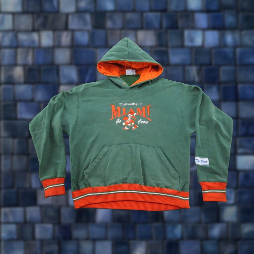 Vintage VINTAGE 90s The Game Miami Hurricanes Hoodie Sweatshirt Embroidered Size L Green Mens Pullover Hooded Long Sleeve Beaded Pattern: Solid 90s Theme Size US L / EU 52-54 / 3 - 1 Thumbnail