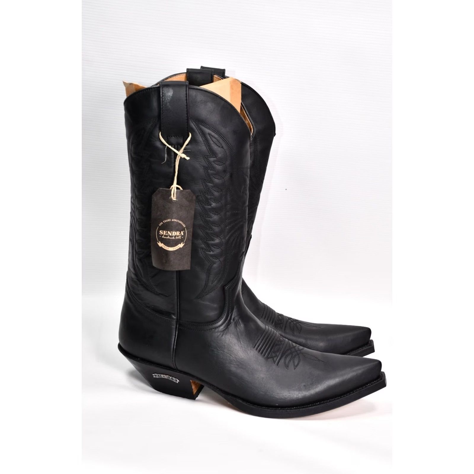 Vintage Sendra 2073 Cuervo Pull Oil Negro Black Leather Western Cowboy Boots US 10.5 Mens Boots Pull On Leather Western 2073 Cuervo Black Leather Size US 10 / EU 43 - 2 Thumbnail