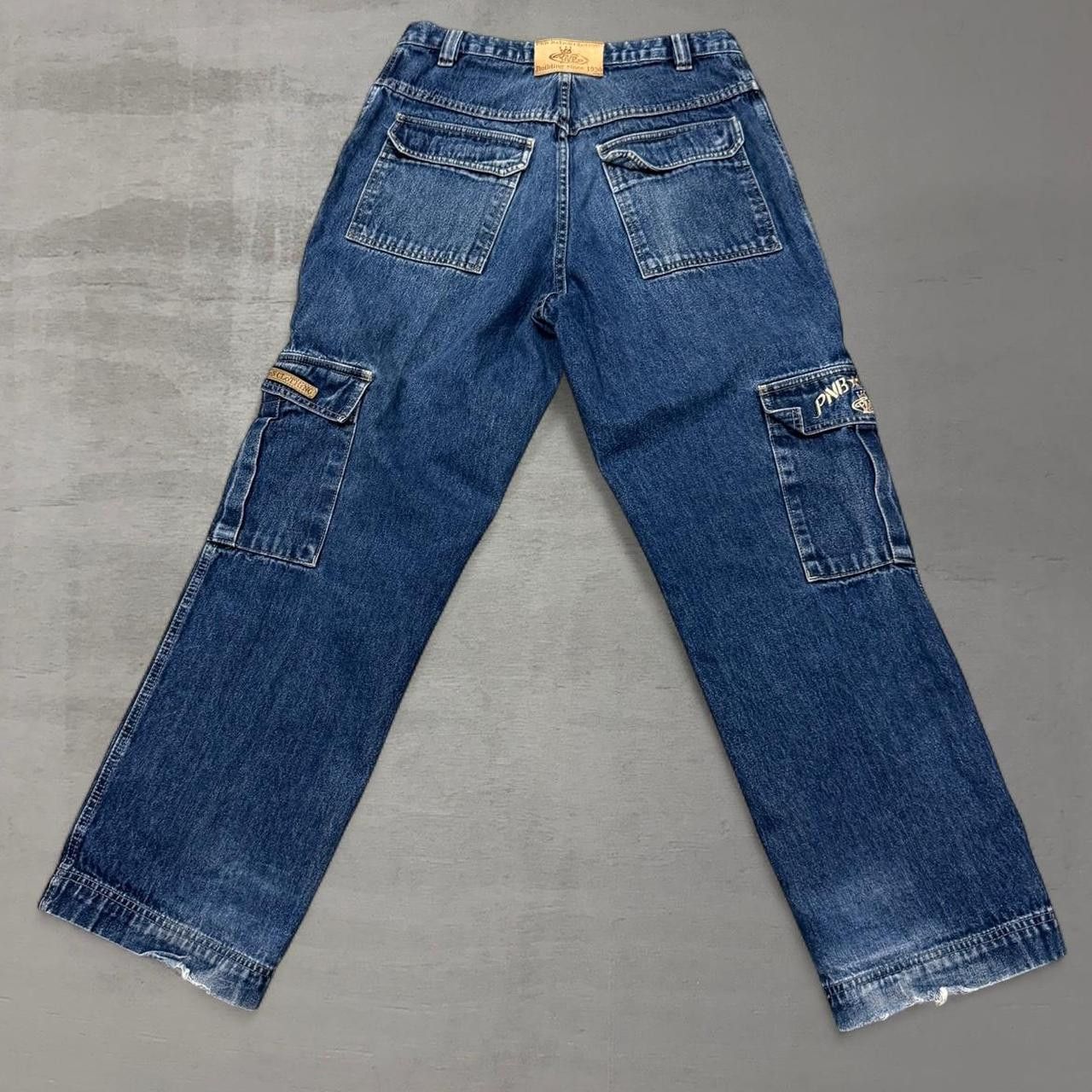 Vintage PnB Nation Cargo Baggy Blue Embroidered Jeans Size 32 x 30 Size US 34 / EU 50 - 2 Thumbnail