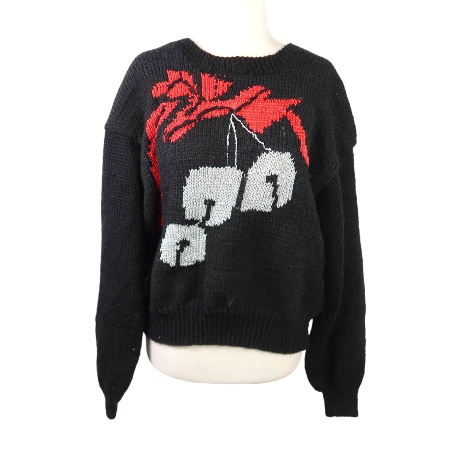 Bell VINTAGE 90s Black Knit Christmas Sweater Silver Bells L Women Crew Neck Pullover Christmas Christmas Sweater L Womens Size L / US 10 / IT 46 - 2 Thumbnail