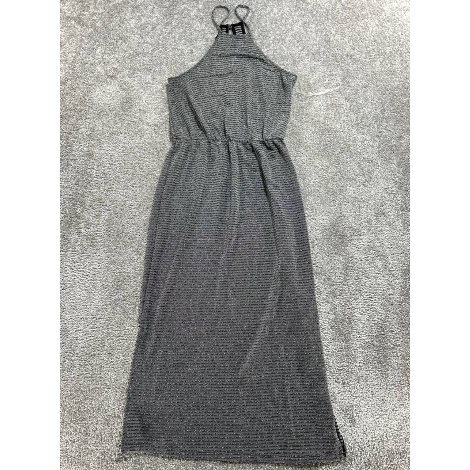 Vintage Everly Maxi Dress Women XS Gray Stripes Halter Dress Maxi Straps Stretch Casual Modern Size XS / US 0-2 / IT 36-38 - 2 Thumbnail
